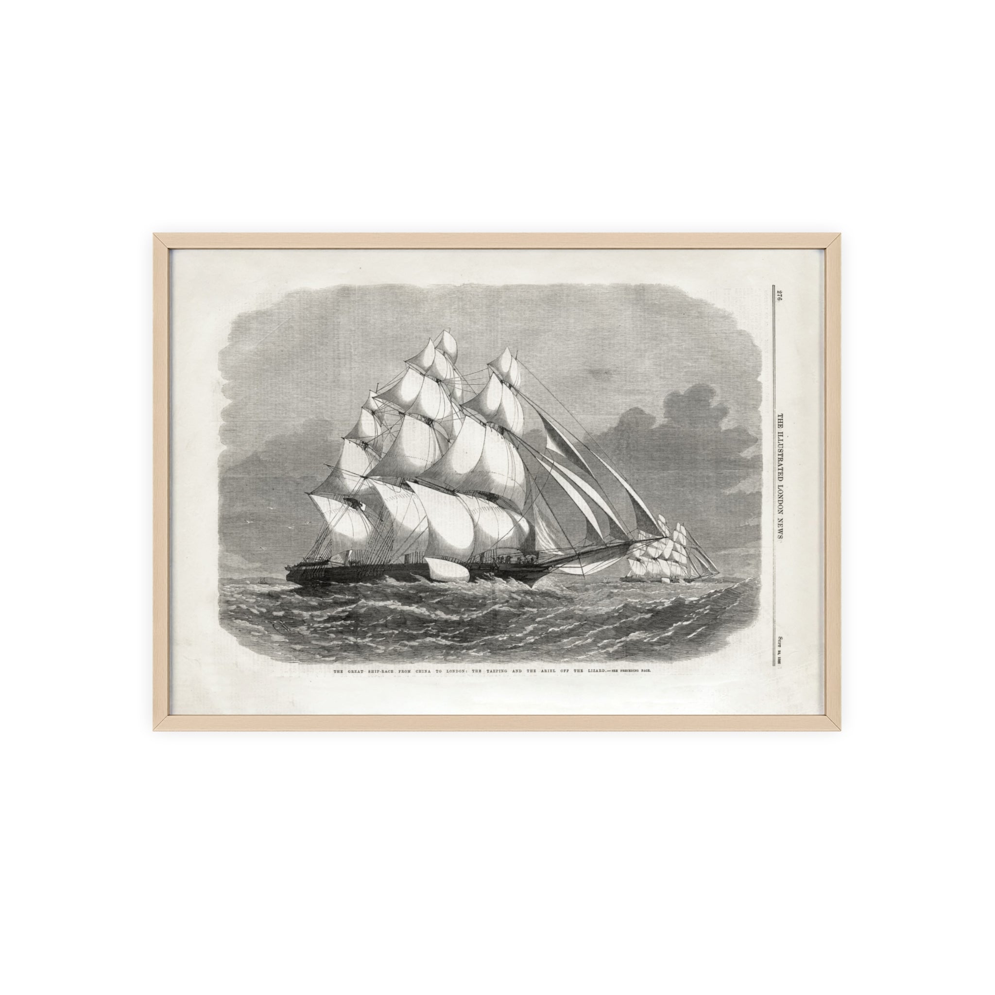 The Great Ship-Race from China to London. Vintage Sailing Ship Wall Poster with Wooden Frame – Nautical Marine Print