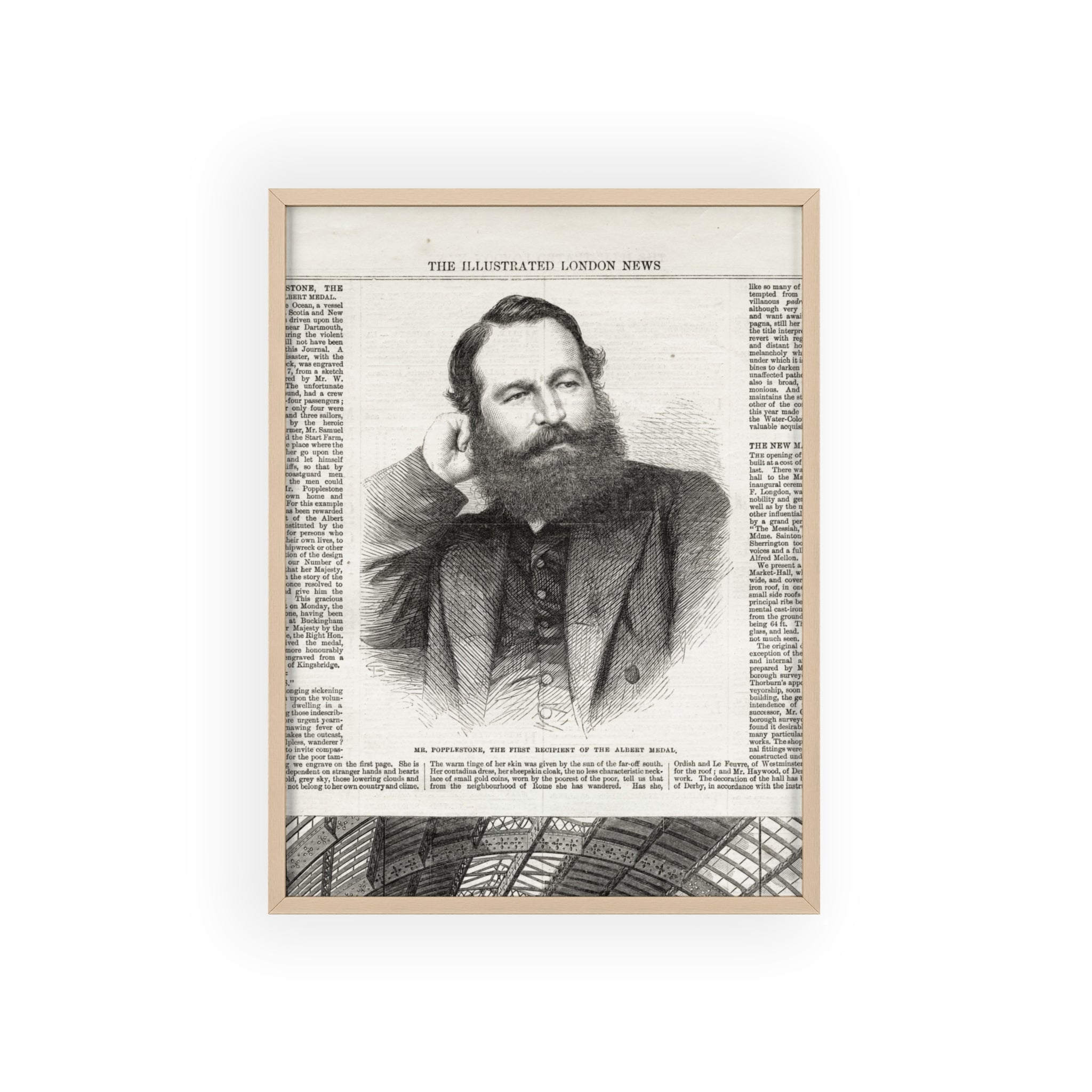 Mr. Popplestone, the first recipient of the Albert Medal. Vintage Illustrated London News Portrait Poster — Framed Wood Print