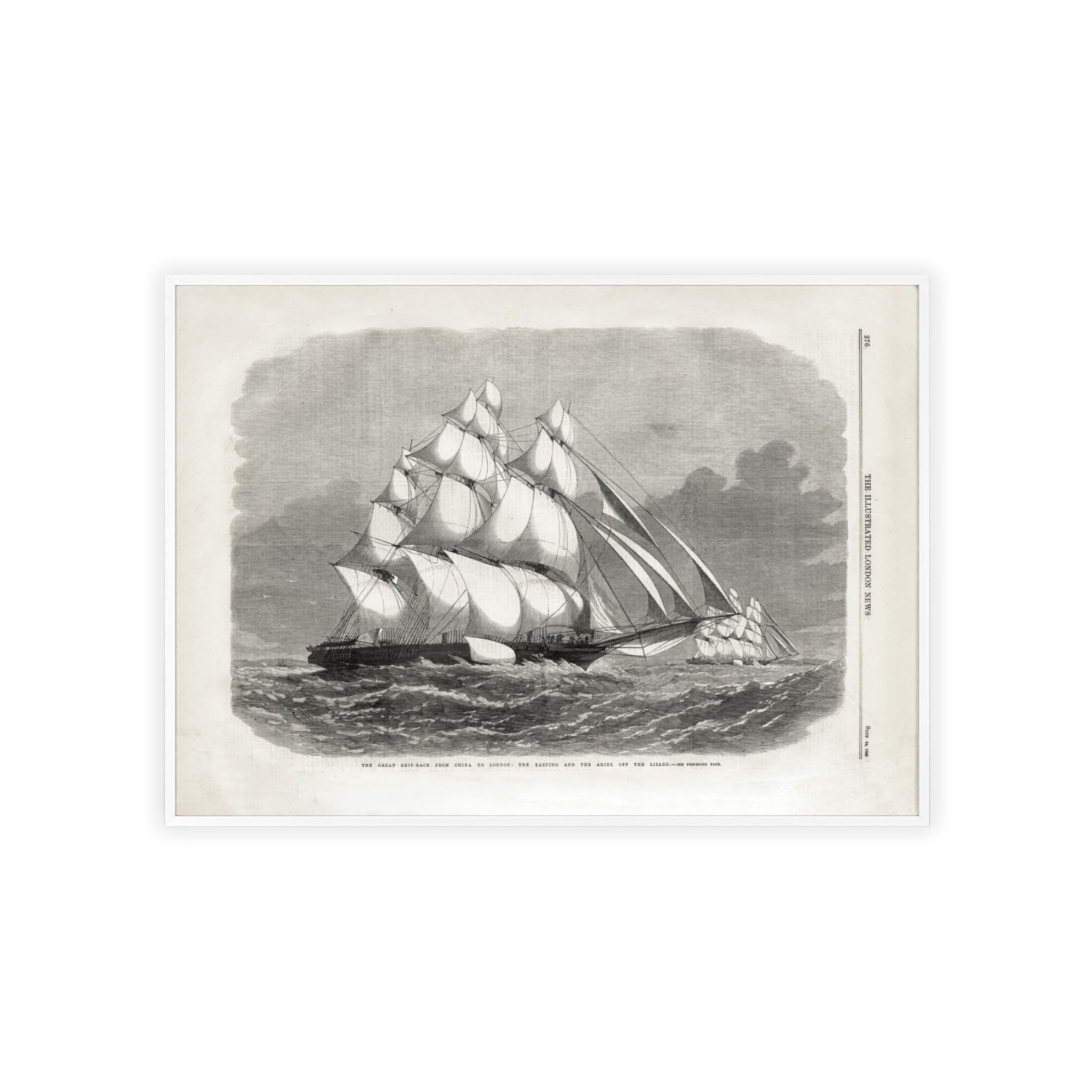 The Great Ship-Race from China to London. Vintage Sailing Ship Wall Poster with Wooden Frame – Nautical Marine Print