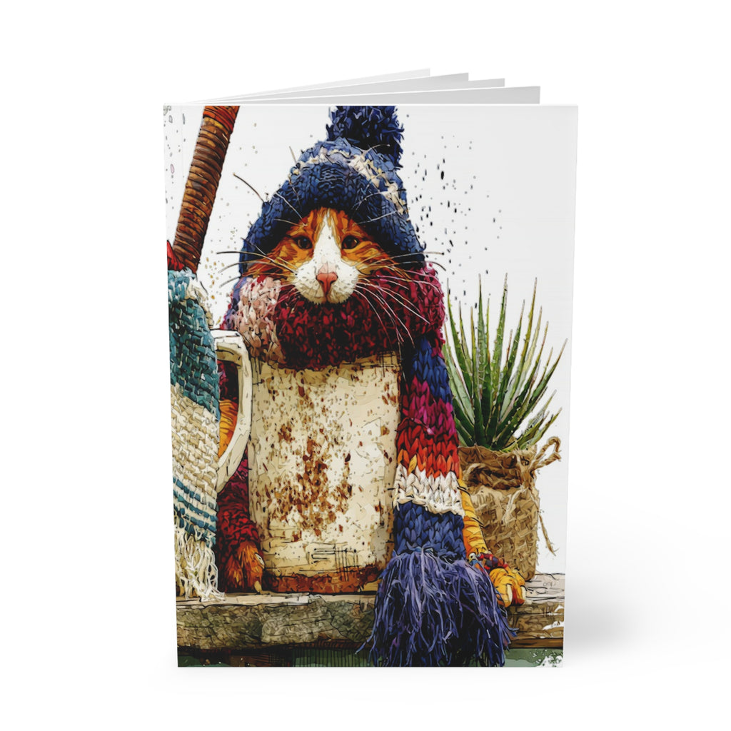Cozy Winter Cat & Gnome A5 Softcover Notebook — Festive Holiday Journal