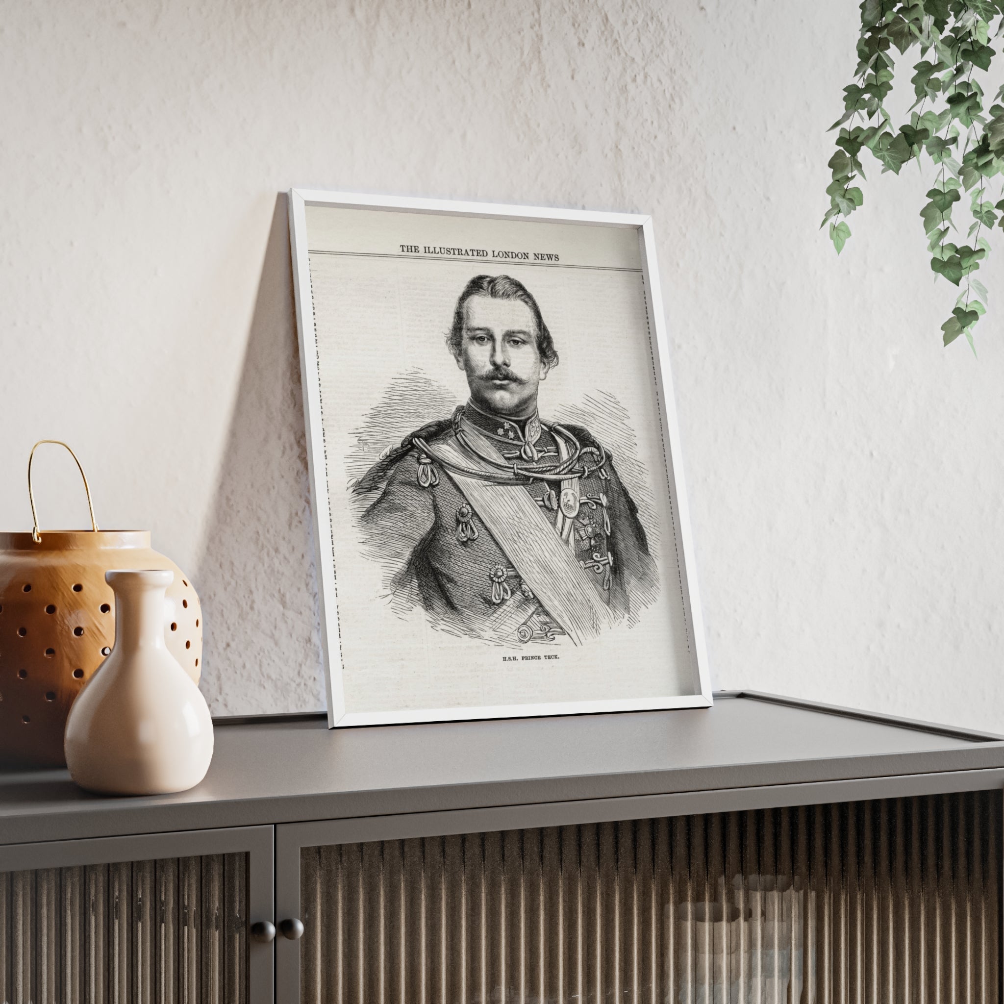 H.S.H. Prince TECK. Vintage Victorian Portrait Poster with Wooden Frame — Illustrated London News Print