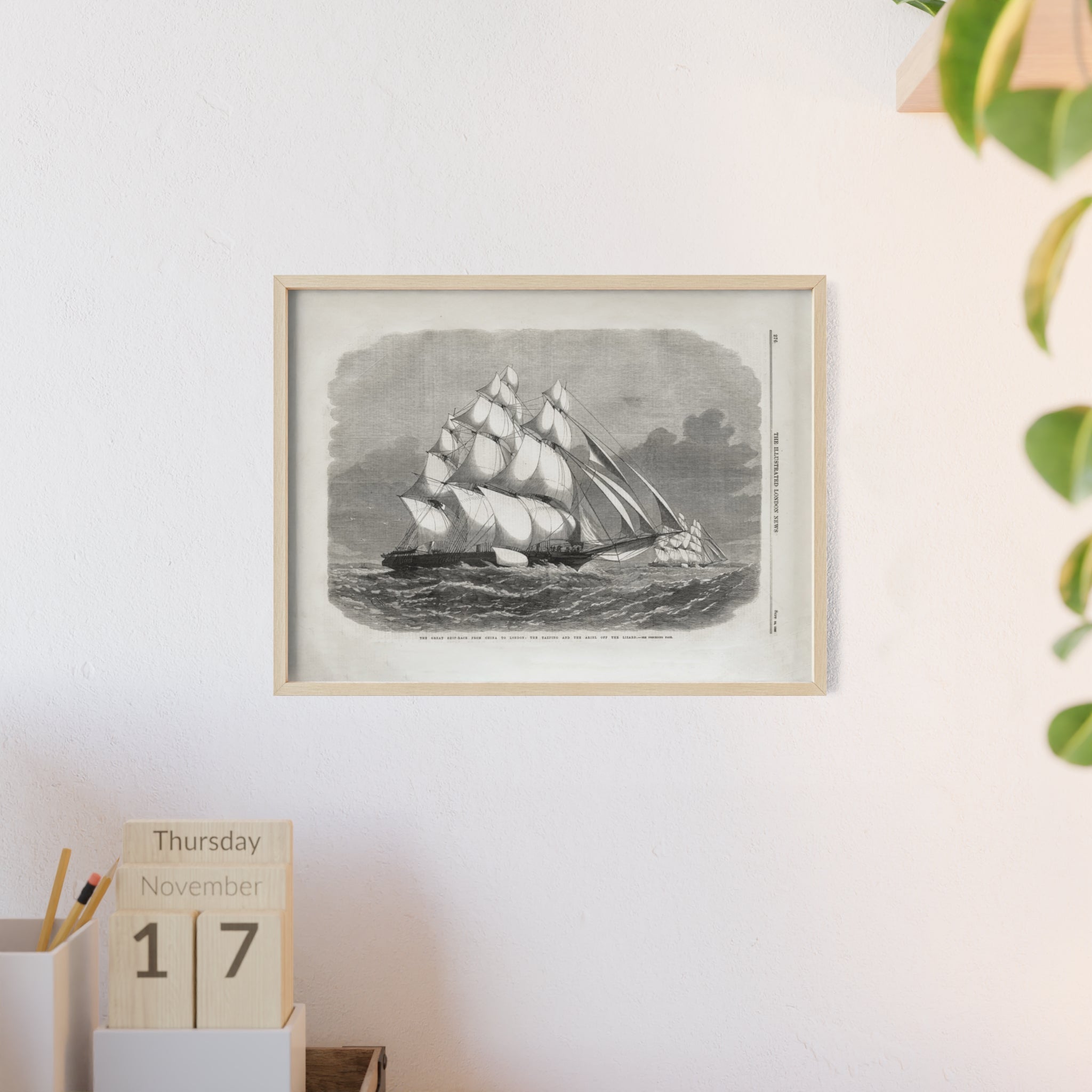 The Great Ship-Race from China to London. Vintage Sailing Ship Wall Poster with Wooden Frame – Nautical Marine Print
