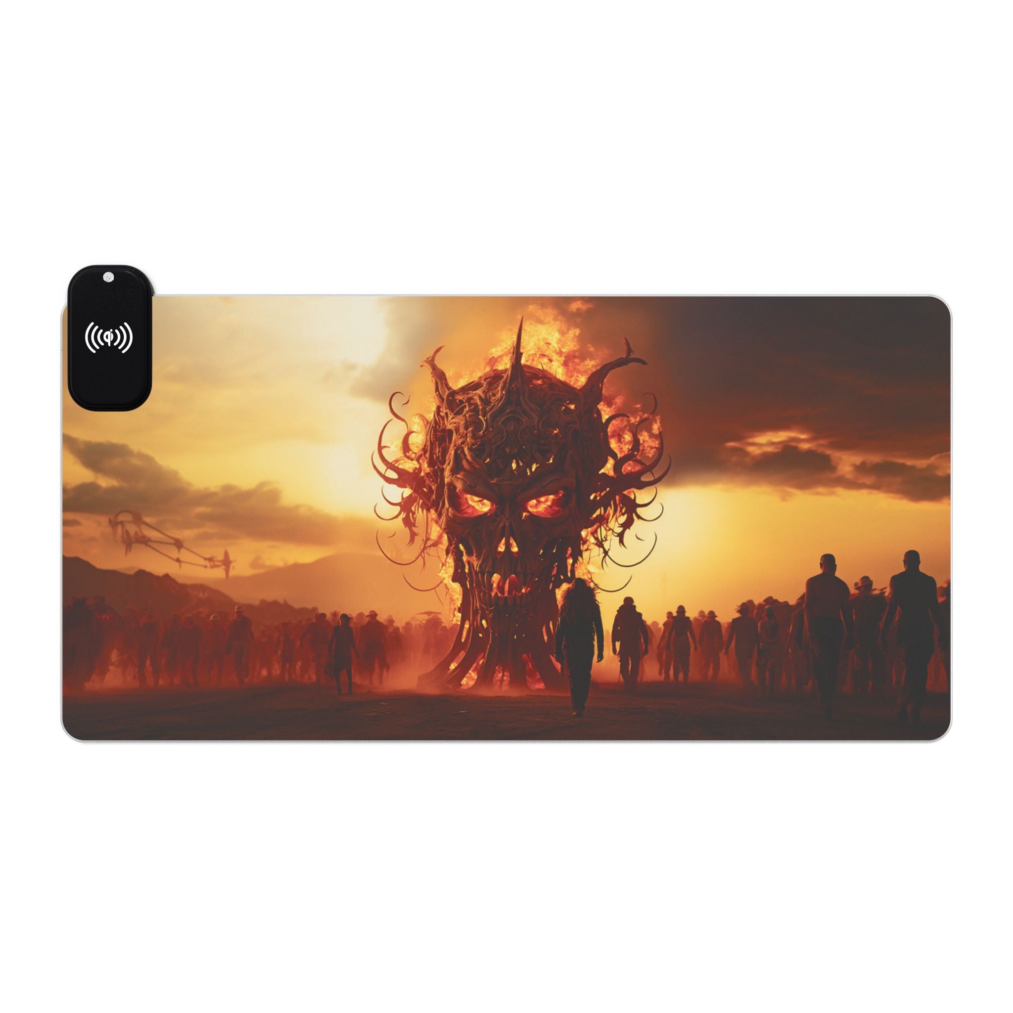 LED RGB Gaming Desk Mat with Wireless Charger — Demon Horde Sunset Design