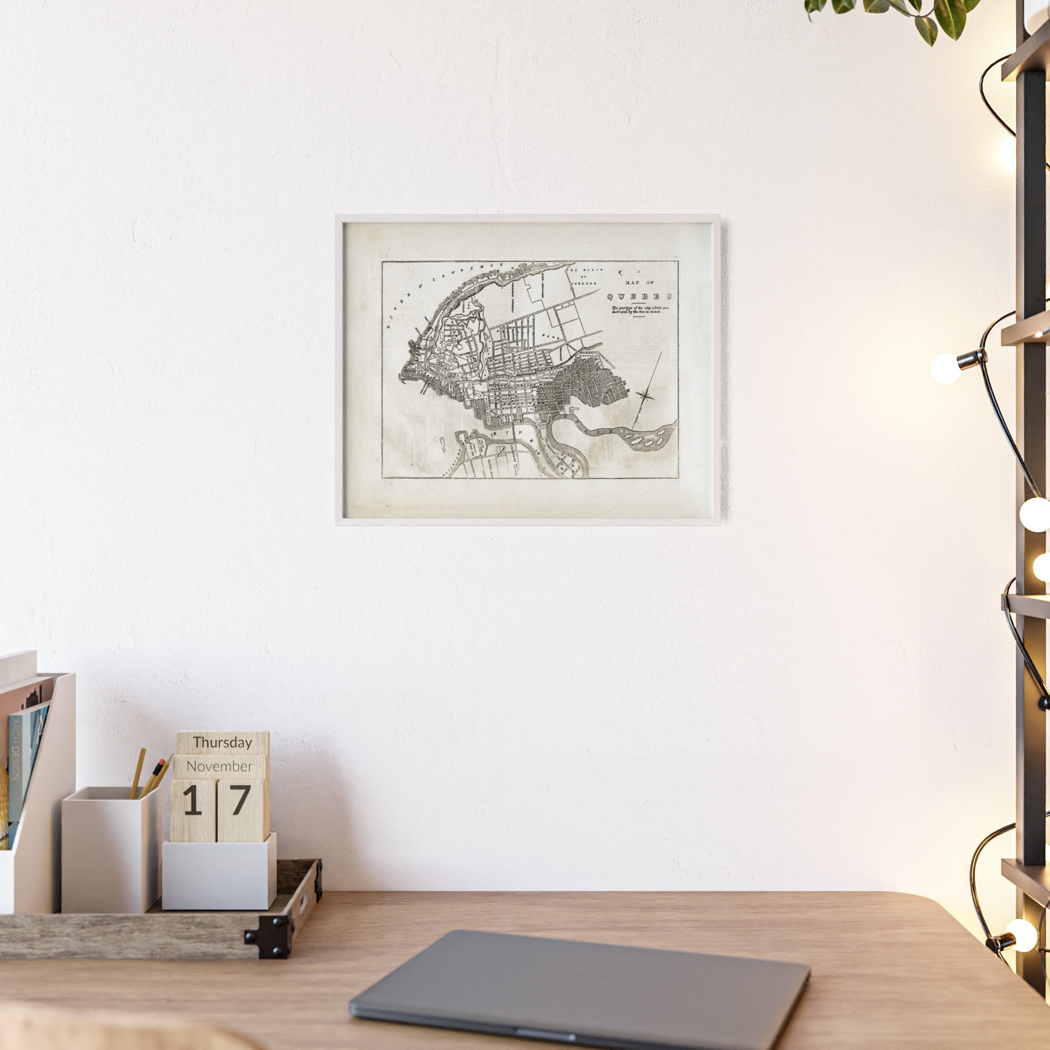 Map of QUEBEC. Vintage City Map Poster with Wooden Frame — Antique Style Wall Art