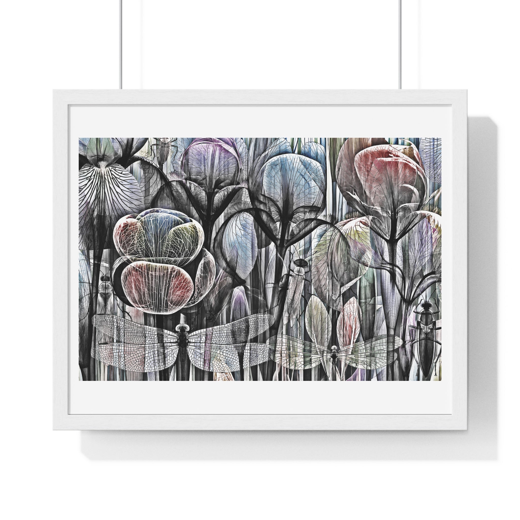 Framed Poster — Dreamy Botanical Dragonfly Art Print