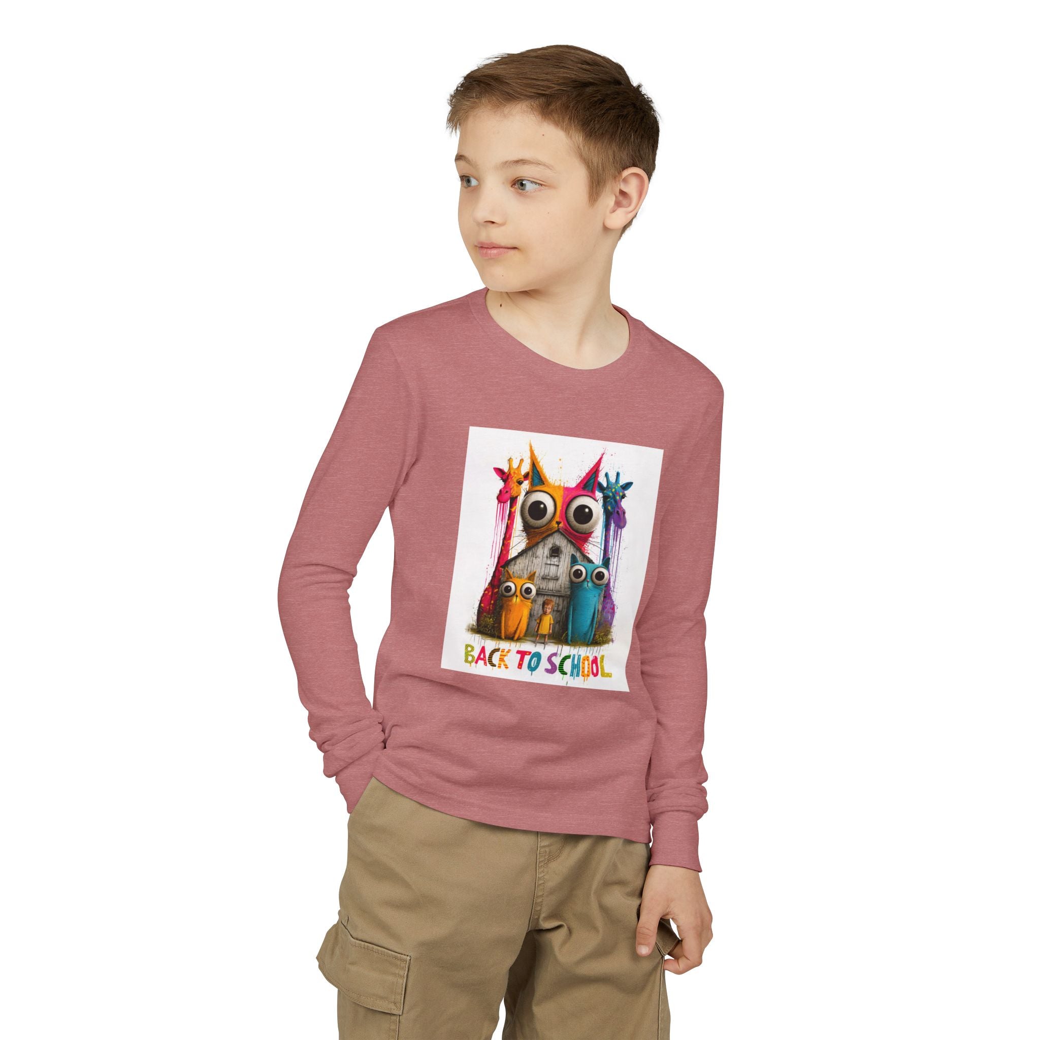 Back to School Youth Long Sleeve Tee — Colorful Owl Schoolhouse Design