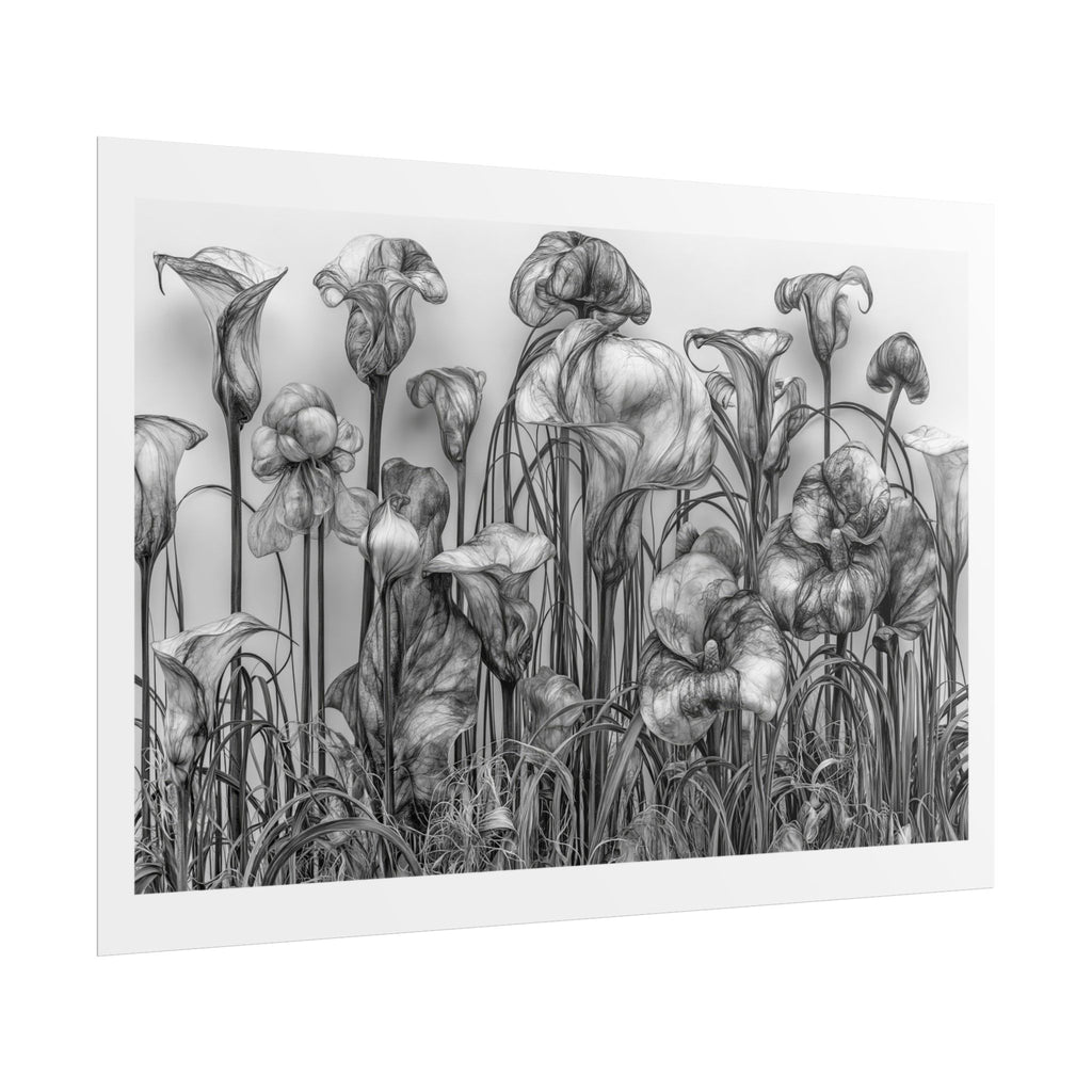 Botanical Iris Poster — Black & White Floral Art Print (Rolled Poster)