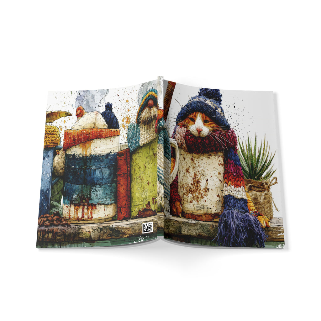 Cozy Winter Cat & Gnome A5 Softcover Notebook — Festive Holiday Journal