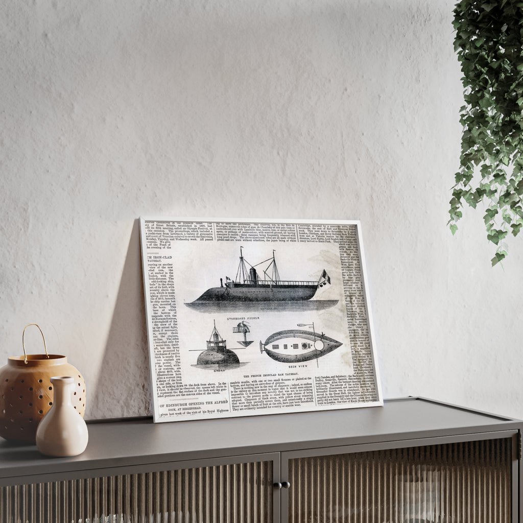 The French Ironclad RAM TAUREAU. Vintage Steamboat Patent Poster — Framed Nautical Wall Art