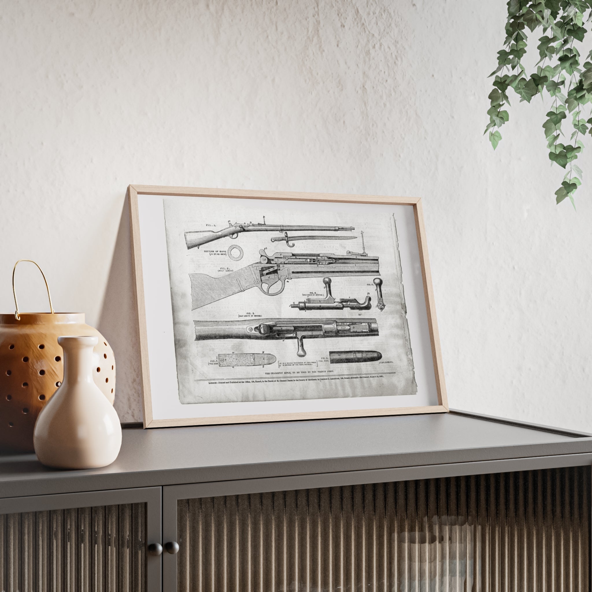 Antique Rifle Patent Poster — Framed Vintage Firearm Print