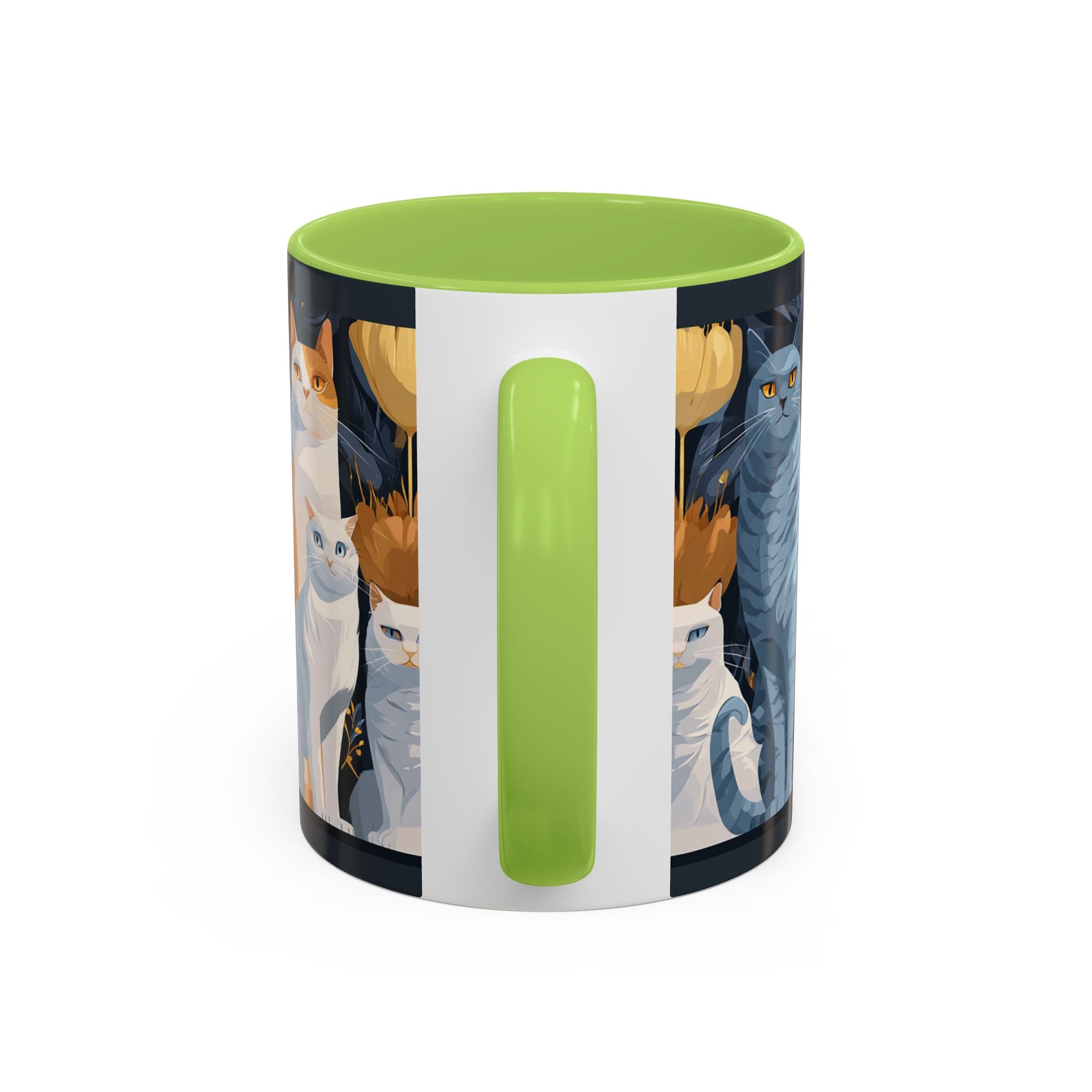 Cat Pattern Accent Coffee Mug — Illustrated Cats Floral Night Design (11/15oz)