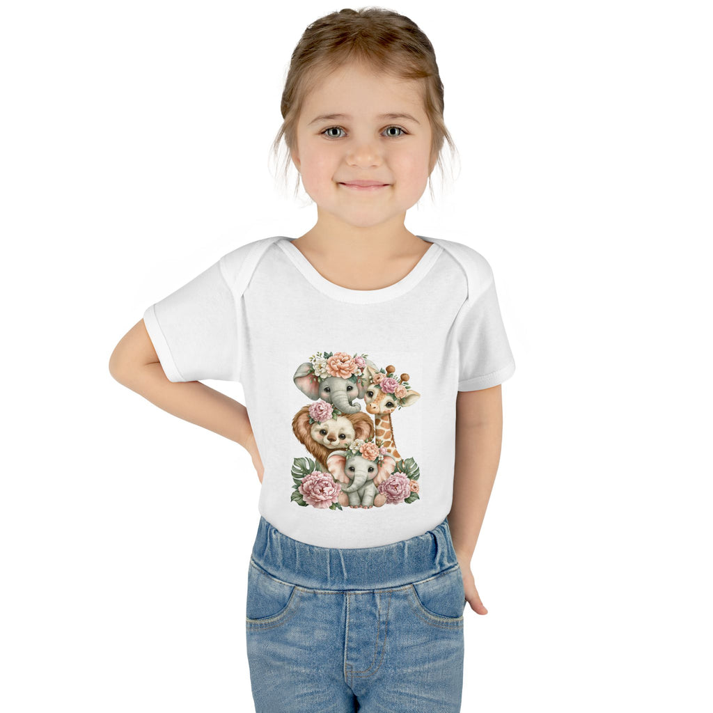 Wildflower Baby Bodysuit — Cute Safari Animal Bouquet Infant Onesie