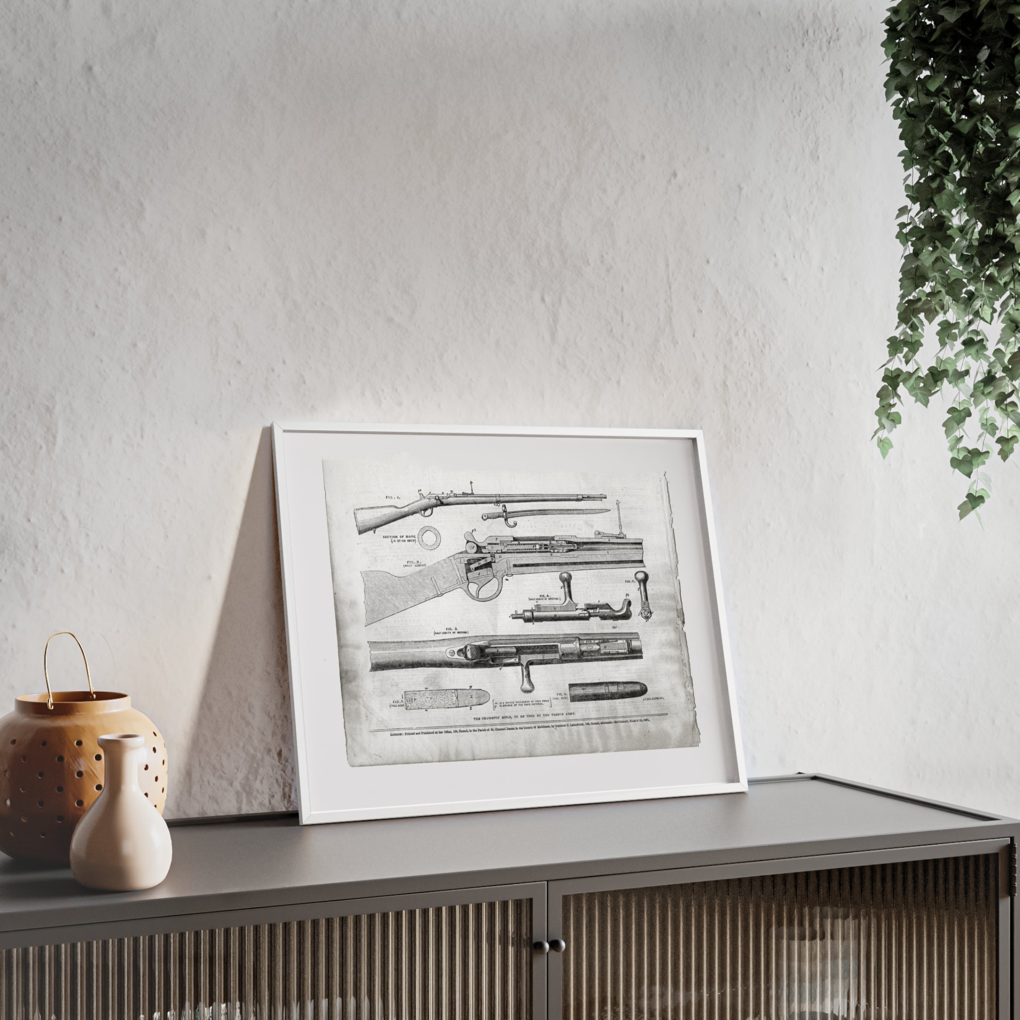 Antique Rifle Patent Poster — Framed Vintage Firearm Print
