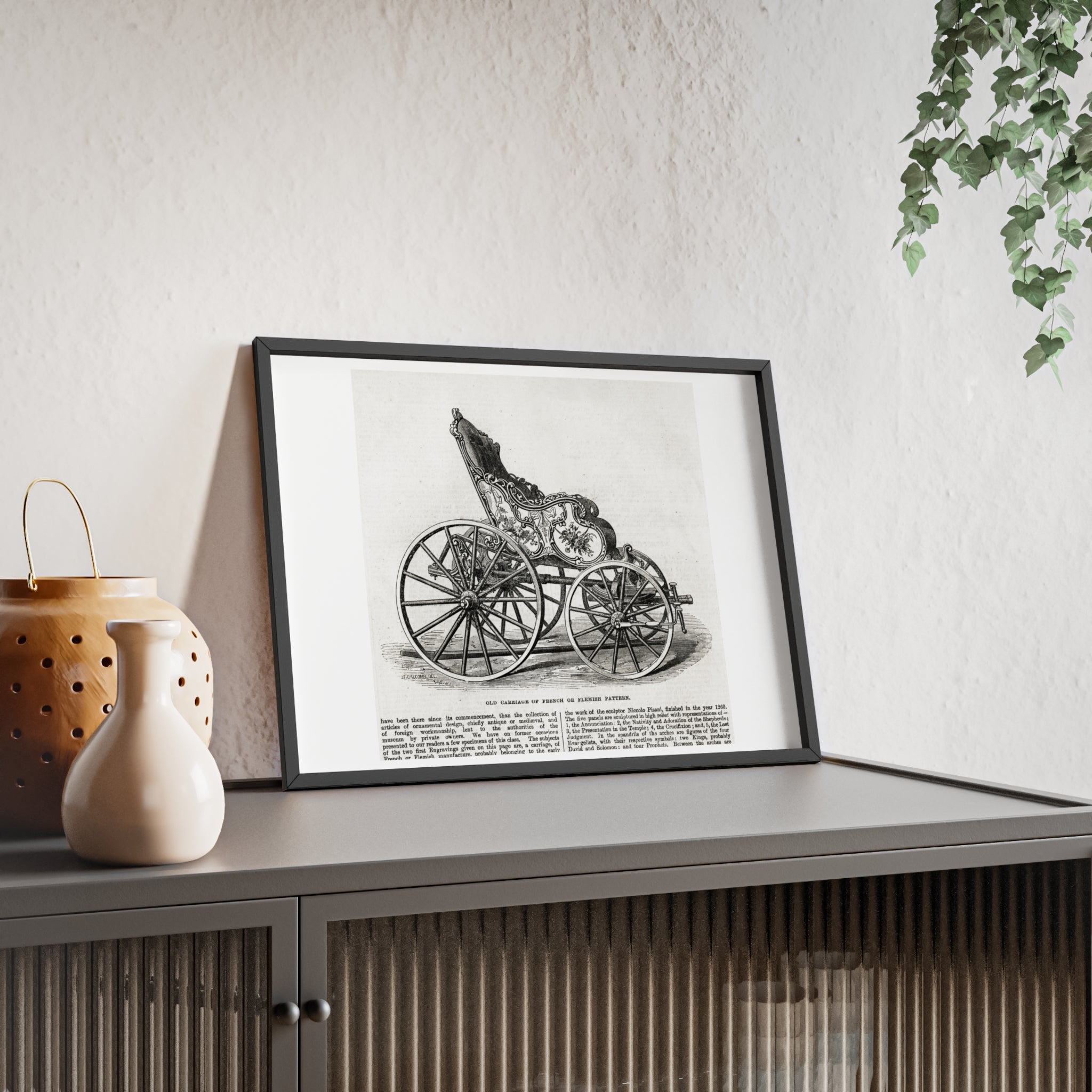 Old Carriage of French or Flemish Pattern. Vintage Carriage Print Poster with Wooden Frame — Antique Transportation Wall Art