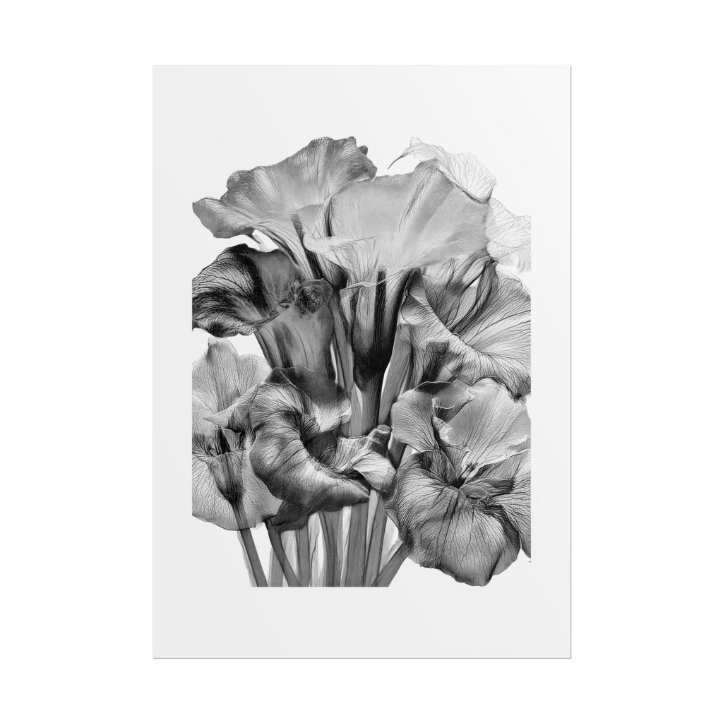 Black & White Iris Botanical Poster — Monochrome Floral Wall Art (Rolled Poster)