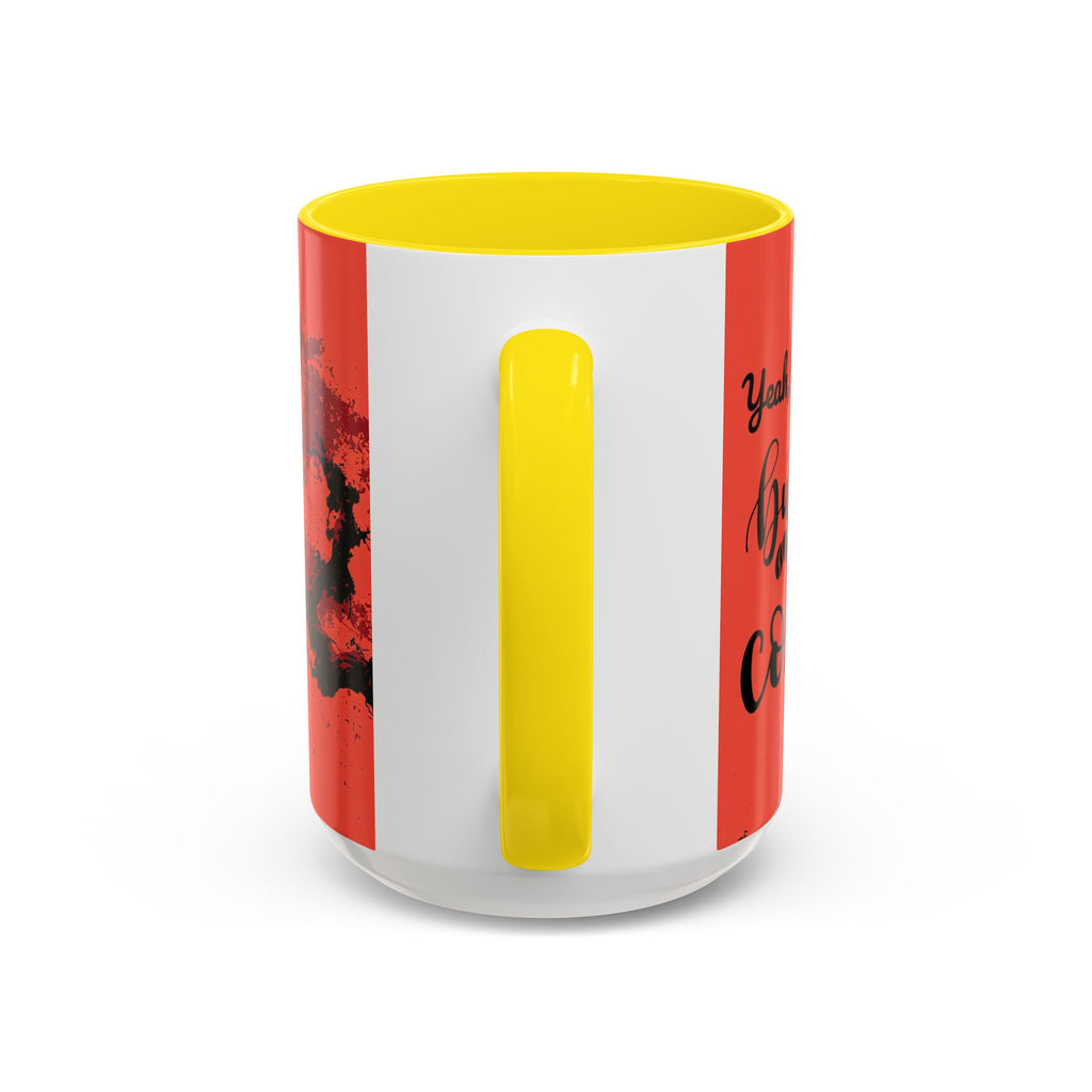 Red Coffee Mug - "Yeah, yeah, yeah ... First Coffee" Vintage Steam Design (11/15oz)