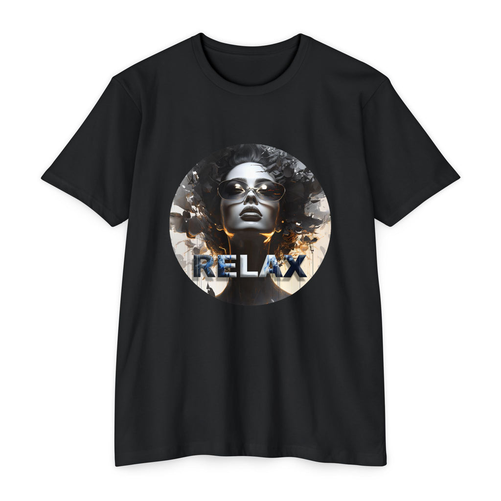 Relax Graphic T-Shirt — Vintage Portrait Tee with 'RELAX' Text