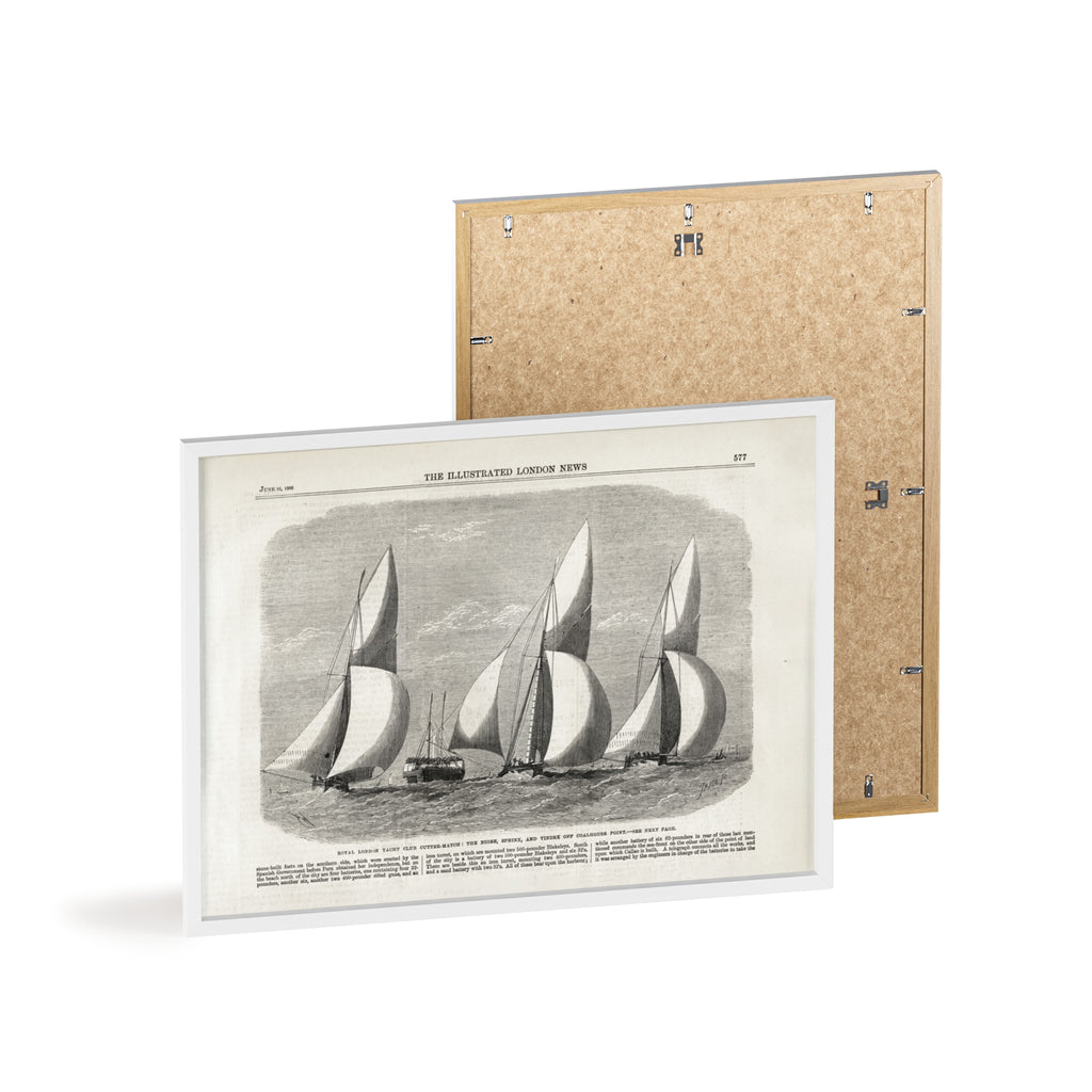 Royal London Yacht Club Cutter-Match. Vintage Sailing Print Poster with Wooden Frame — Nautical Wall Art