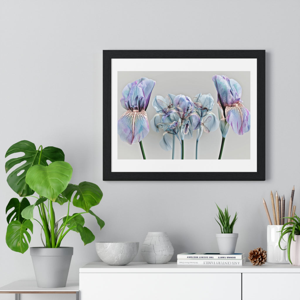 Iridescent Iris Floral Framed Poster — Horizontal Wall Art Print