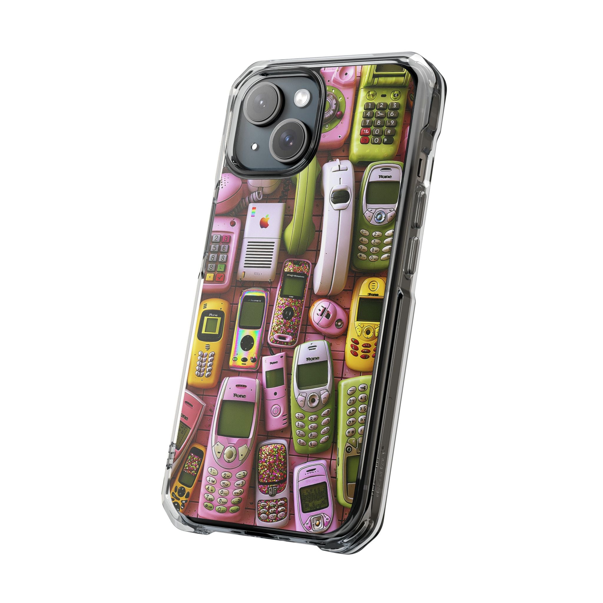 Retro Cell Phones Clear Magnetic Phone Case — Y2K Vintage Mobile Pattern