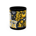 Black & Gold Cat Floral Coffee Mug — Whimsical Botanical Cat Accent Mug (11/15oz)