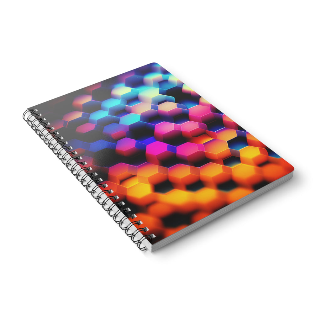 A5 Hexagon Glow Wirobound Notebook — Colorful Geometric Spiral Journal