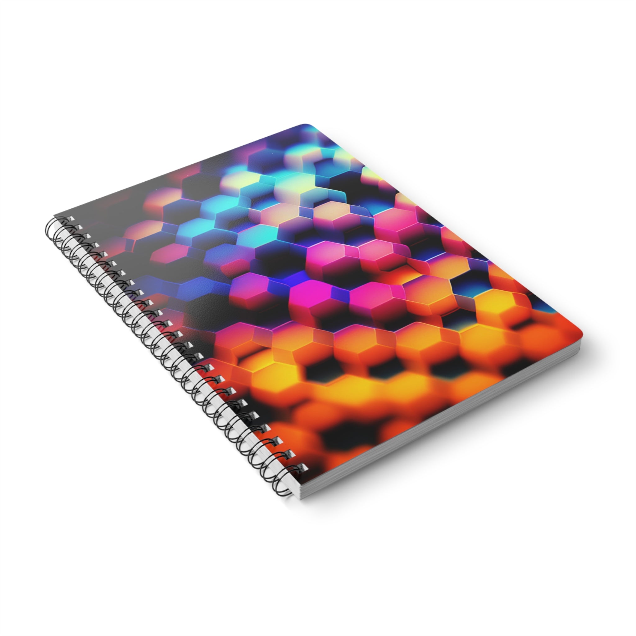 A5 Hexagon Glow Wirobound Notebook — Colorful Geometric Spiral Journal