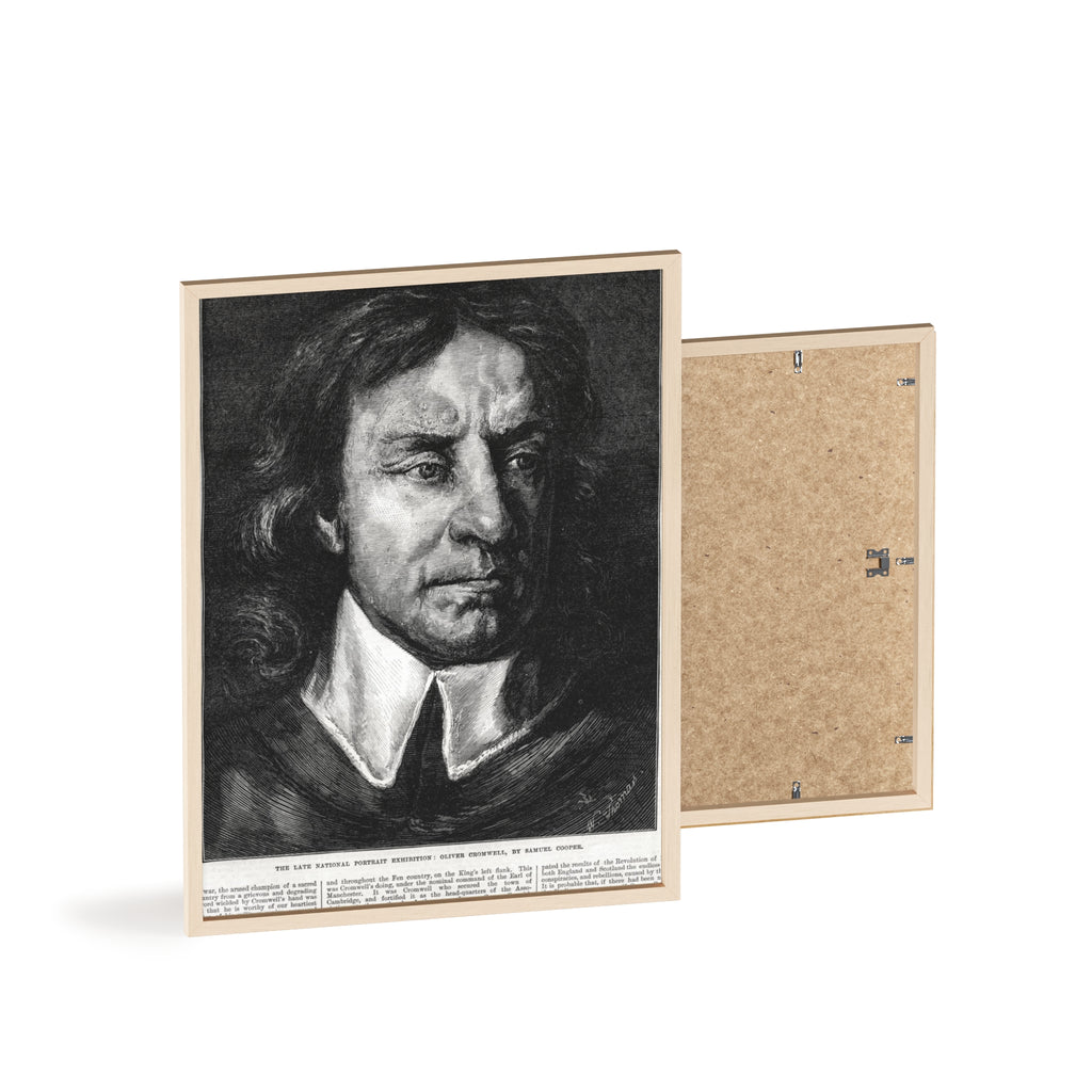 OLIVER CROMWELL. Historical Portrait Poster with Wooden Frame — Vintage Chalk-Style Print