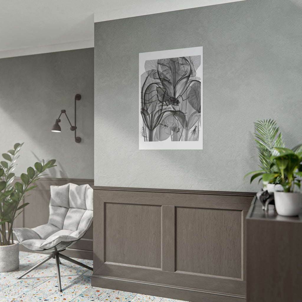 Botanical X-Ray Art Poster — Monochrome Floral Rolled Print