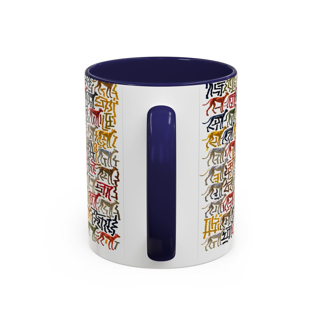 Greyhound Silhouette Accent Coffee Mug — Colorful Script Dog Pattern (11/15oz)