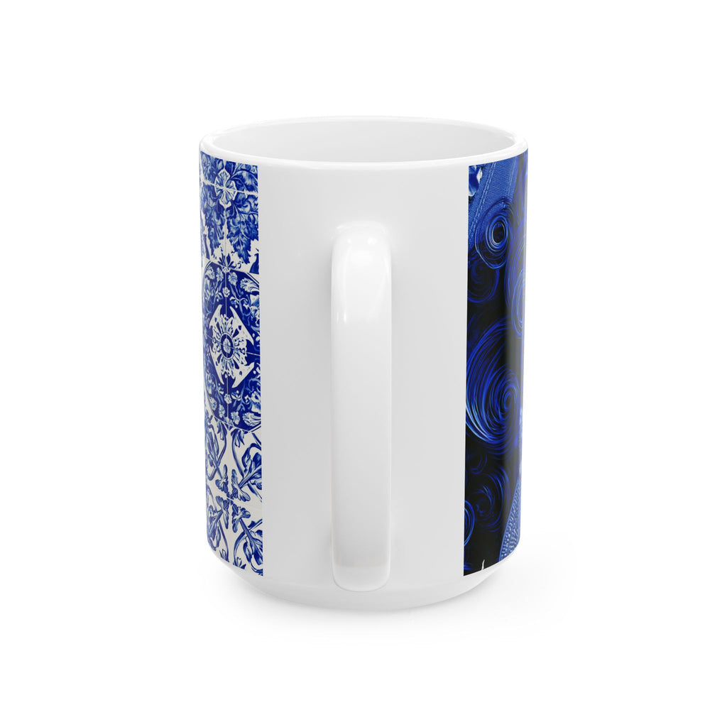Blue Mosaic Face Ceramic Mug — Artistic Patterned 11oz/15oz Coffee Cup