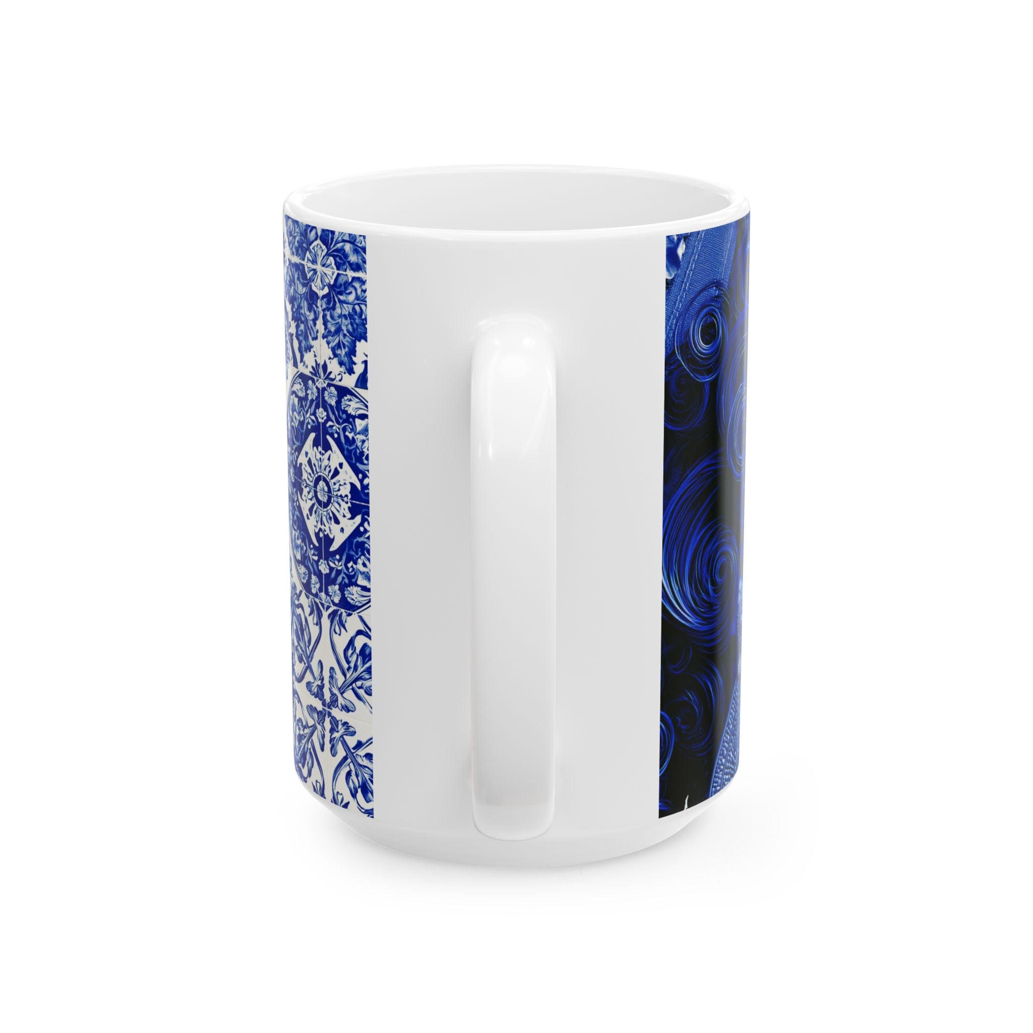 Blue Mosaic Face Ceramic Mug — Artistic Patterned 11oz/15oz Coffee Cup