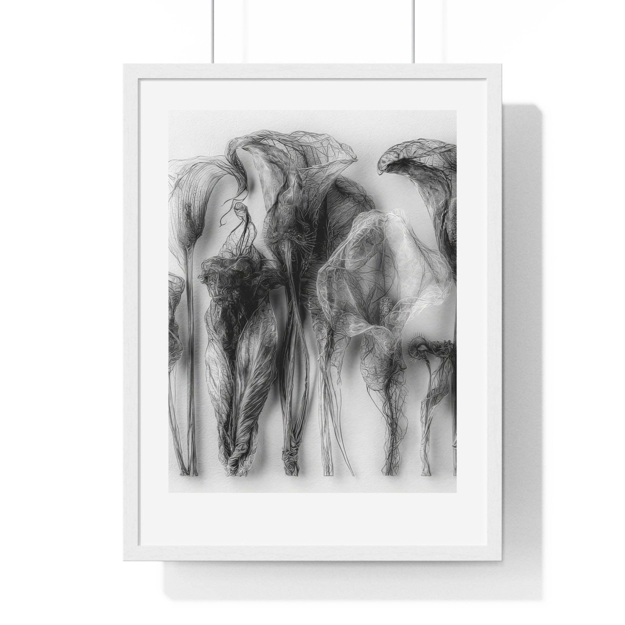 Abstract Smoke Floral Poster — Black & White Vertical Framed Art Print