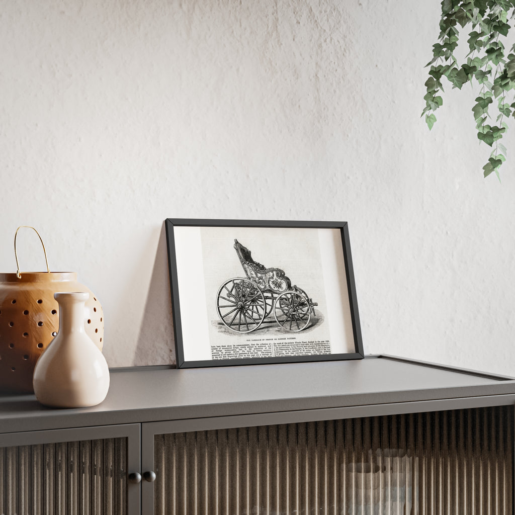 Old Carriage of French or Flemish Pattern. Vintage Carriage Print Poster with Wooden Frame — Antique Transportation Wall Art
