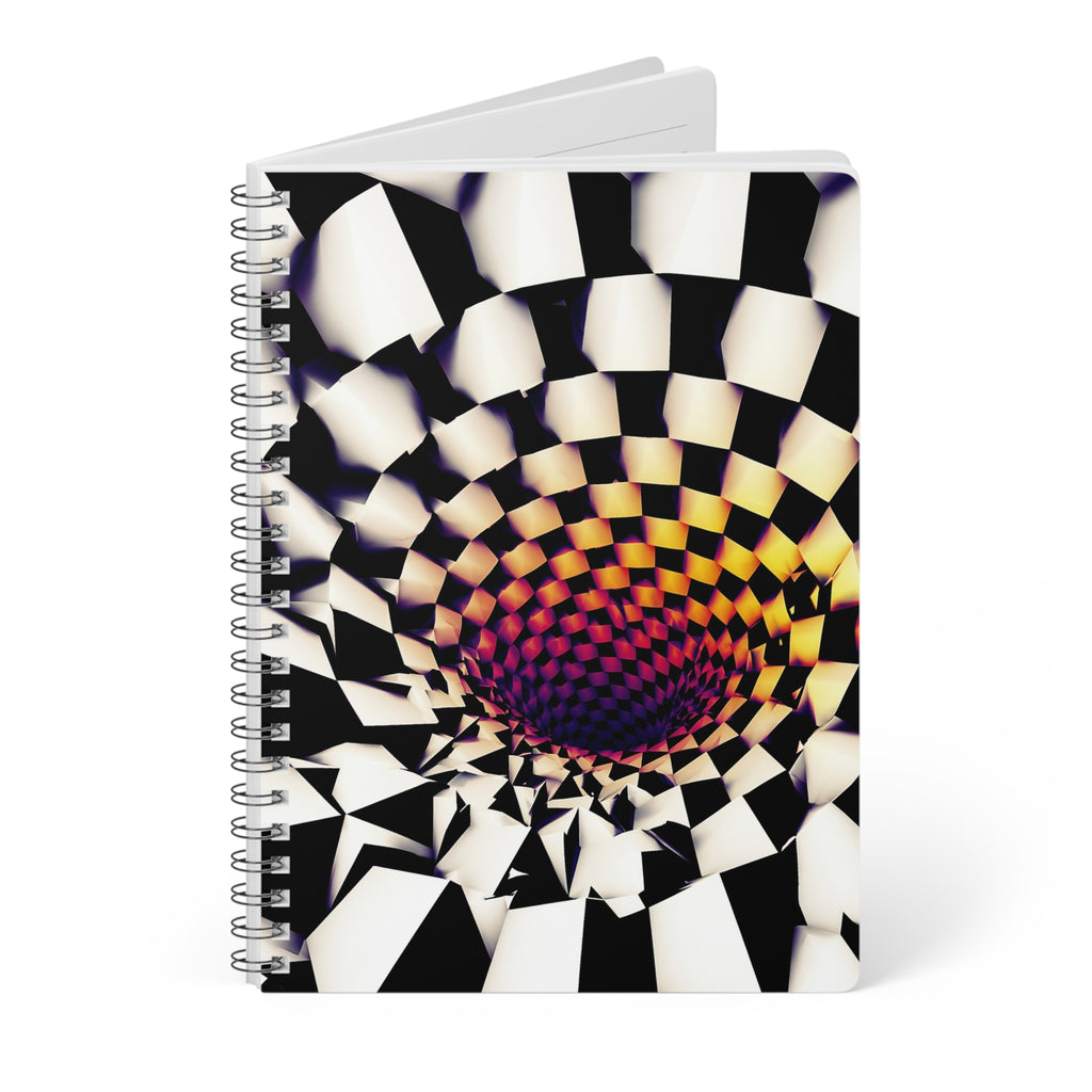 A5 Spiral Notebook — Psychedelic Checkerboard Vortex Design
