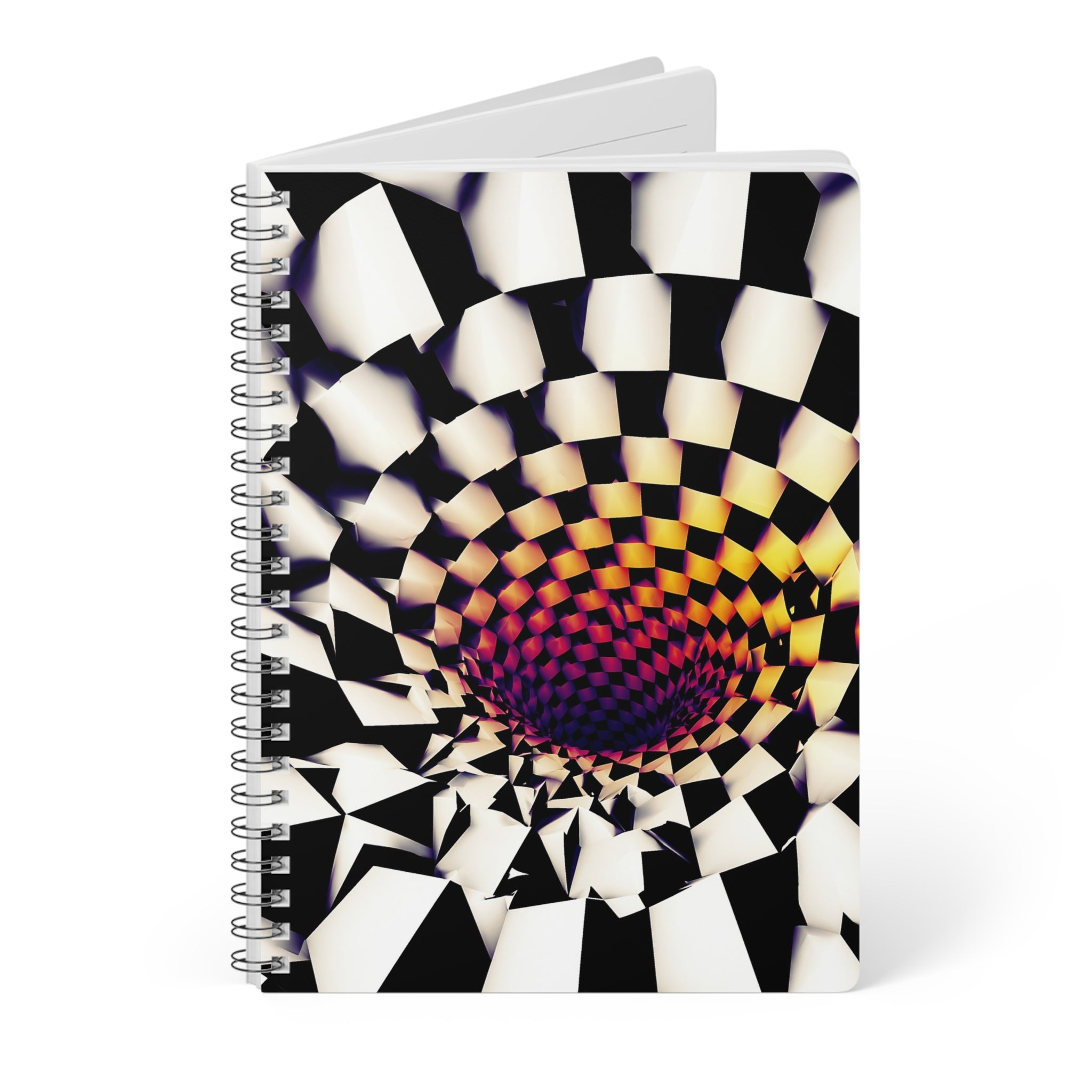 A5 Spiral Notebook — Psychedelic Checkerboard Vortex Design