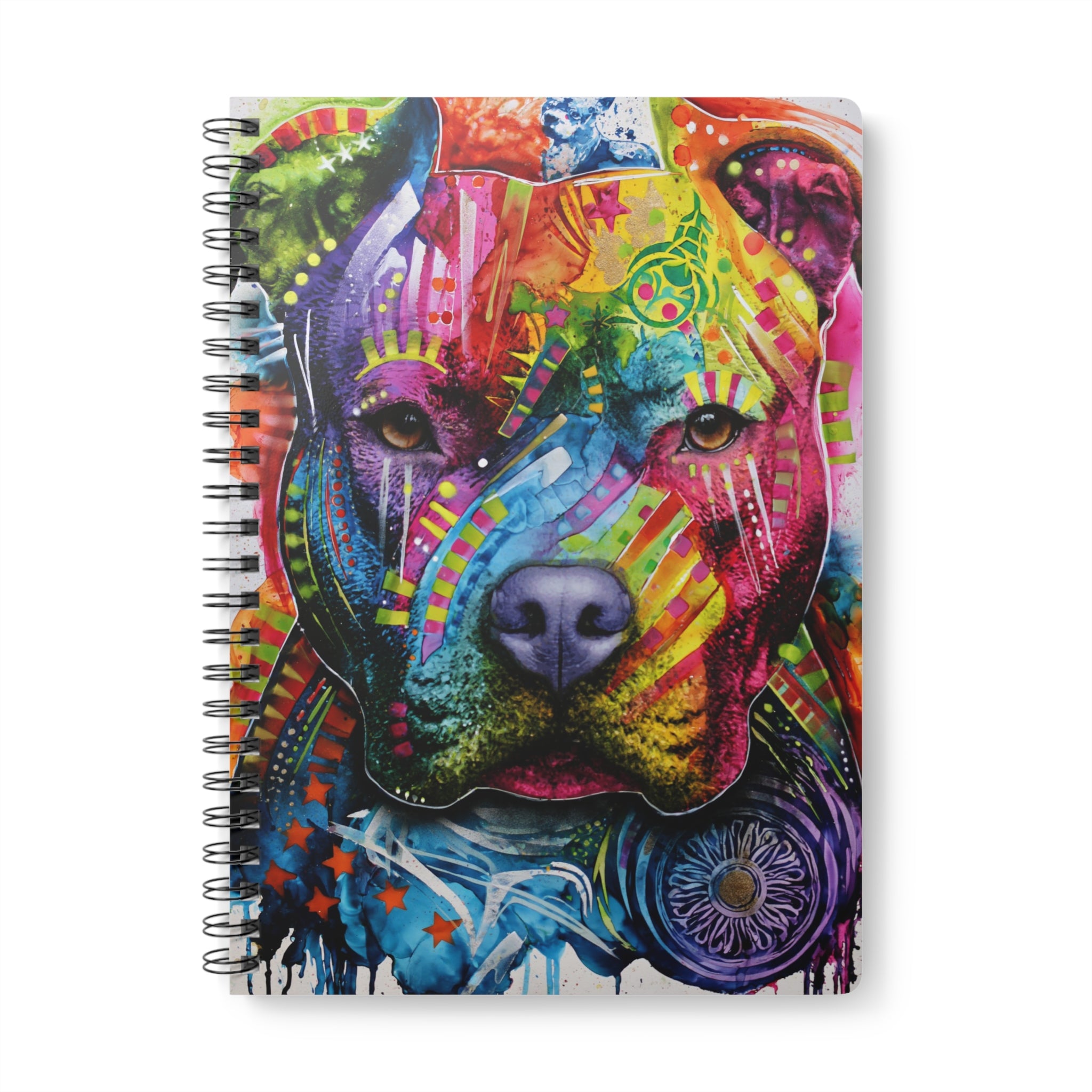 A5 Spiral Notebook – Vibrant Colorful Pitbull Art Journal