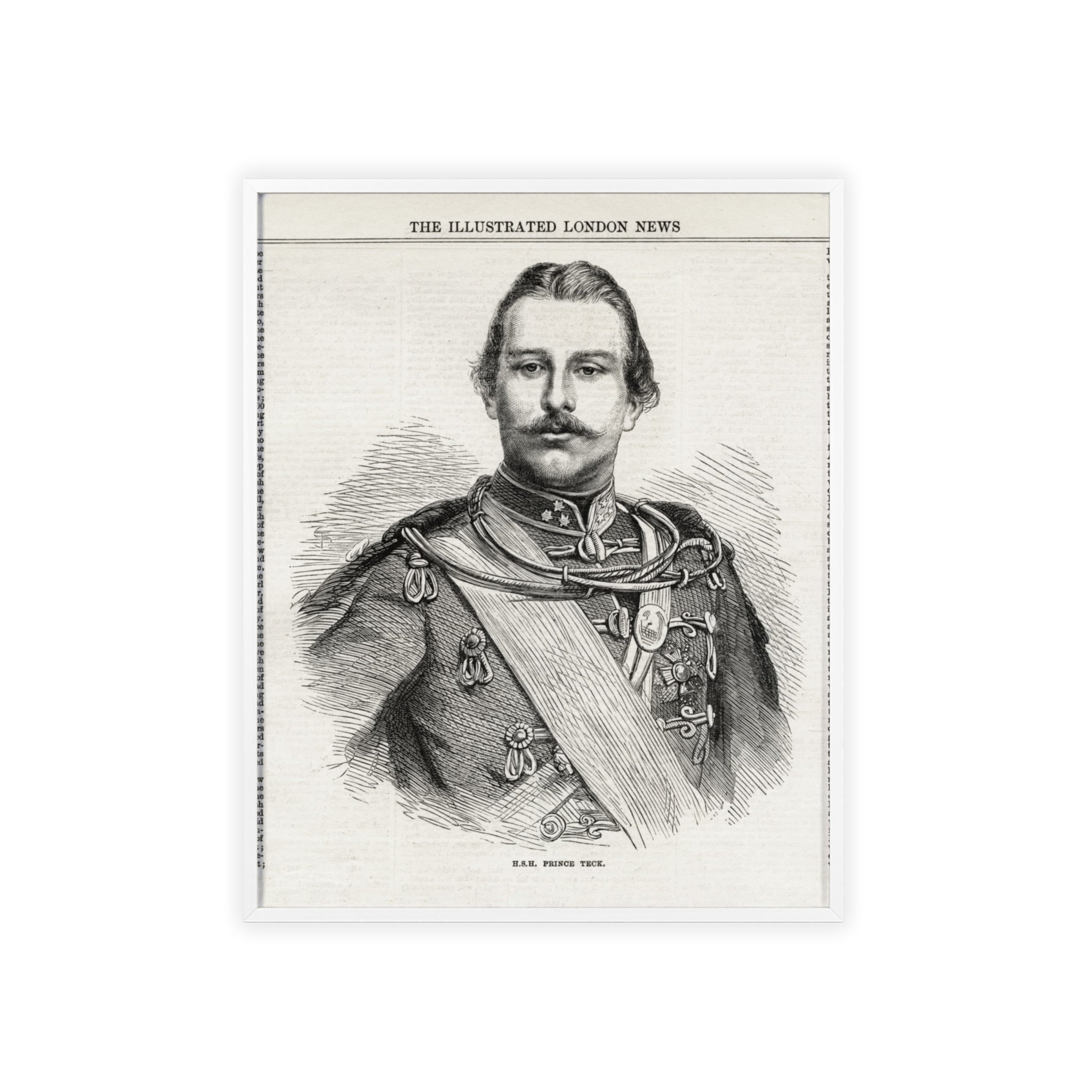 H.S.H. Prince TECK. Vintage Victorian Portrait Poster with Wooden Frame — Illustrated London News Print