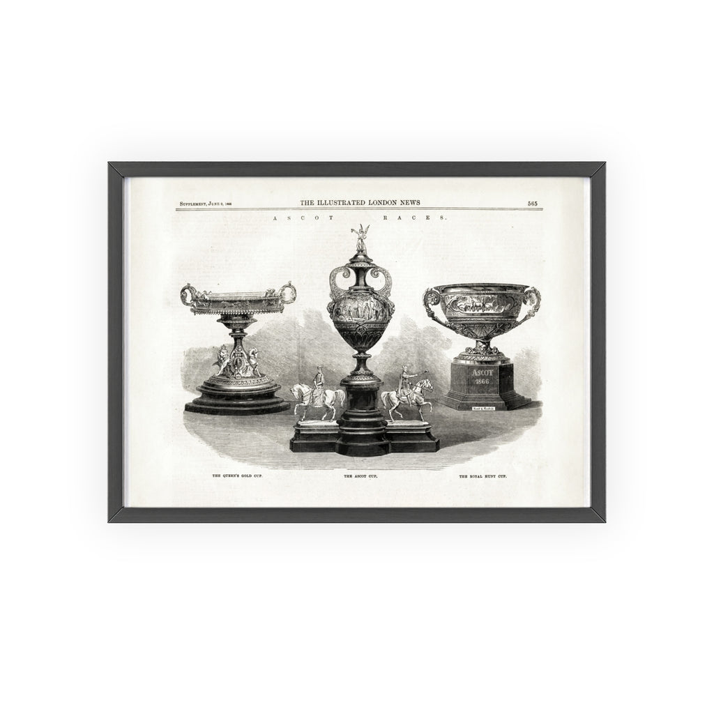 The ASCOT Races. Vintage Trophy Engraving Poster with Wooden Frame