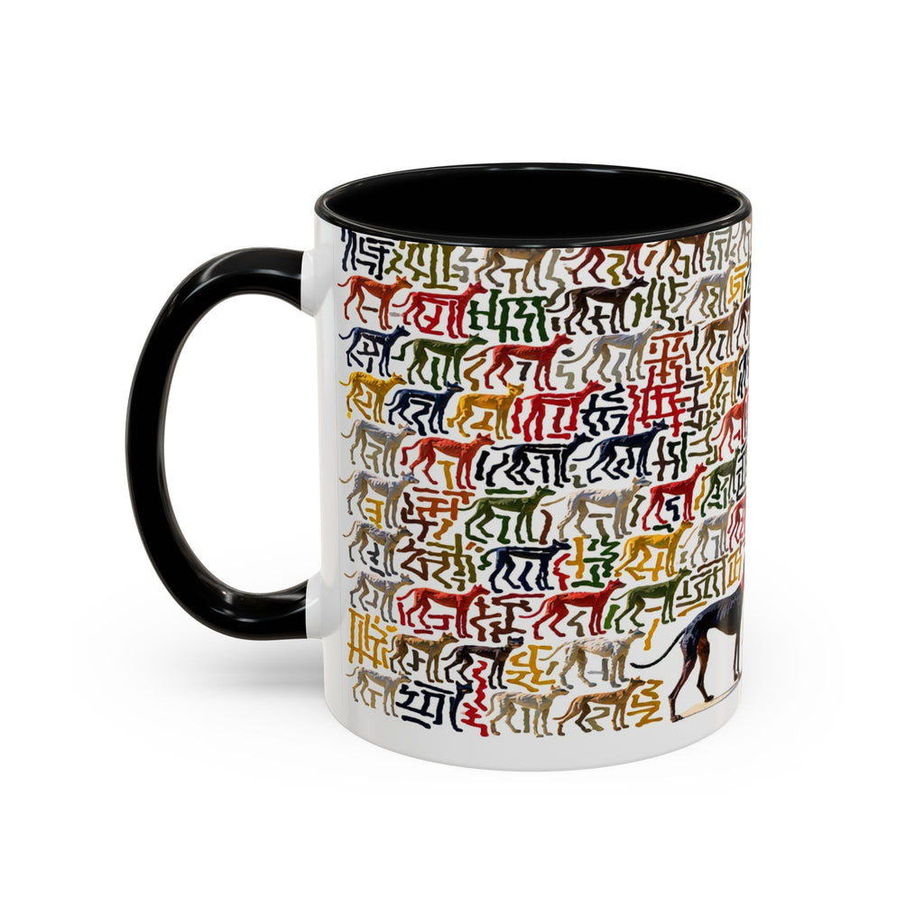 Greyhound Silhouette Accent Coffee Mug — Colorful Script Dog Pattern (11/15oz)