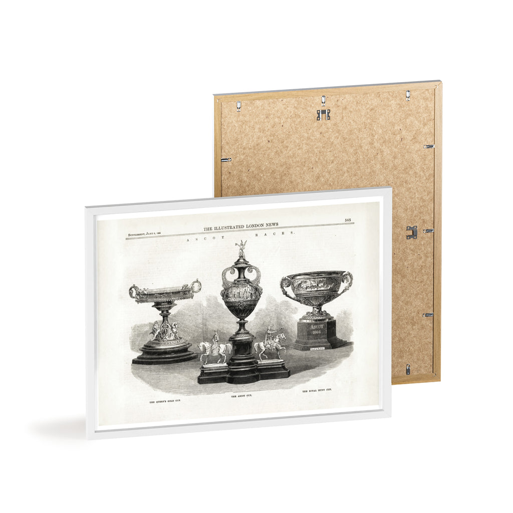 The ASCOT Races. Vintage Trophy Engraving Poster with Wooden Frame