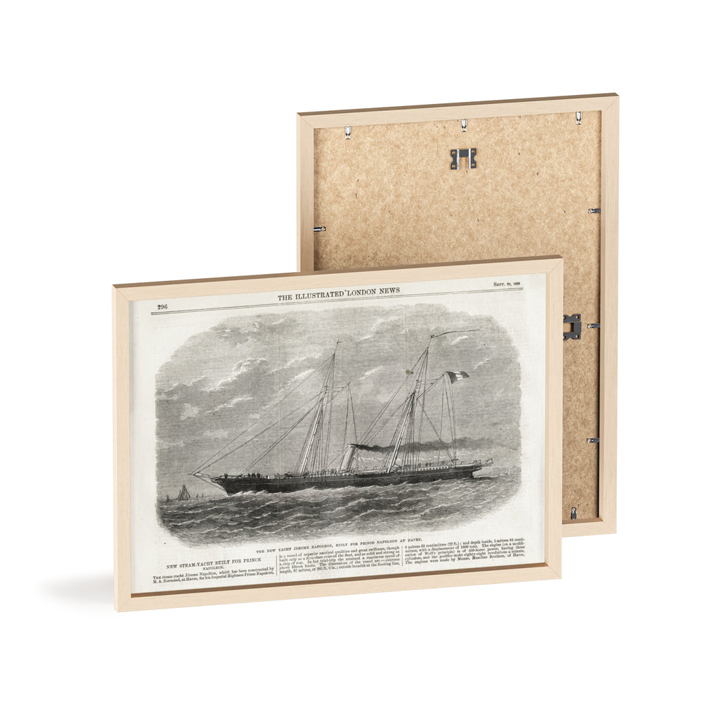 The New Yacht JEROME NAPOLEON, Built for Prince NAPOLEAN at Havre. Framed Vintage Ship Print Poster — Nautical Wall Art with Wooden Frame