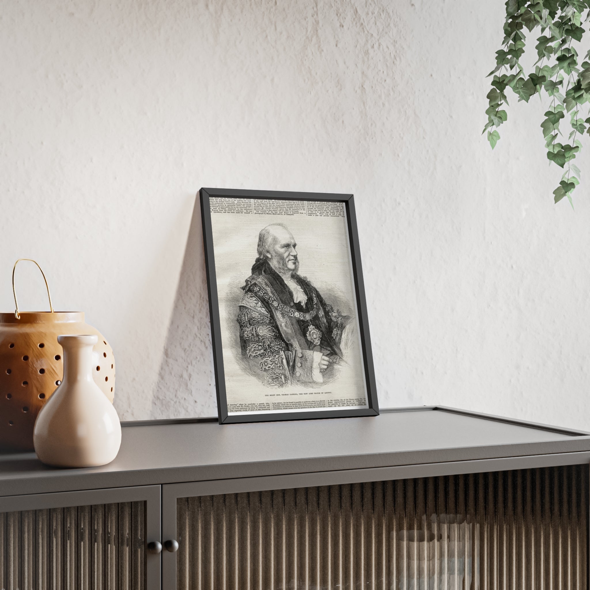 The Right Hon.Thomas Gabriel, the New Lord Mayor of London. Vintage Illustrated Statesman Poster with Black Wooden Frame