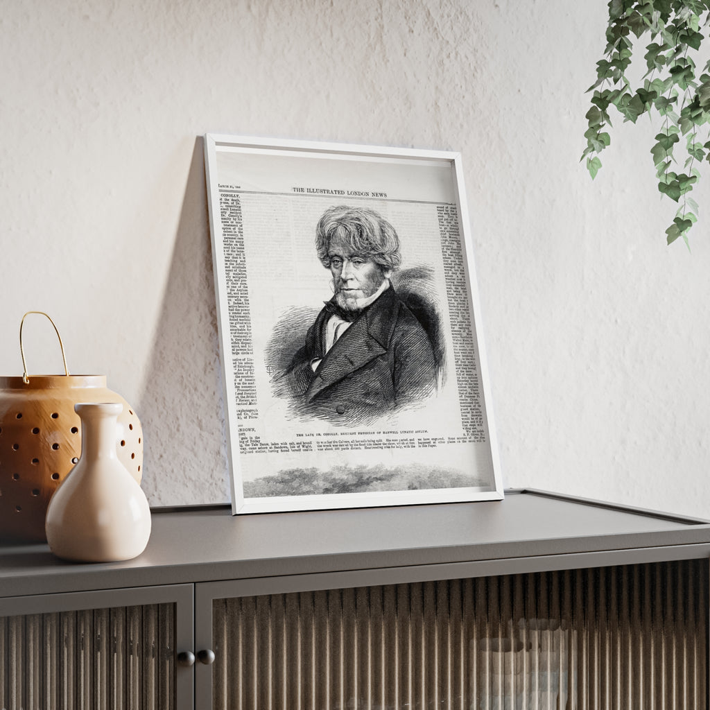 Dr. Conolly, Resident Physician of Hanwell Lunatic Asylum. Framed Vintage Portrait Print — Antique Newspaper Illustration Poster