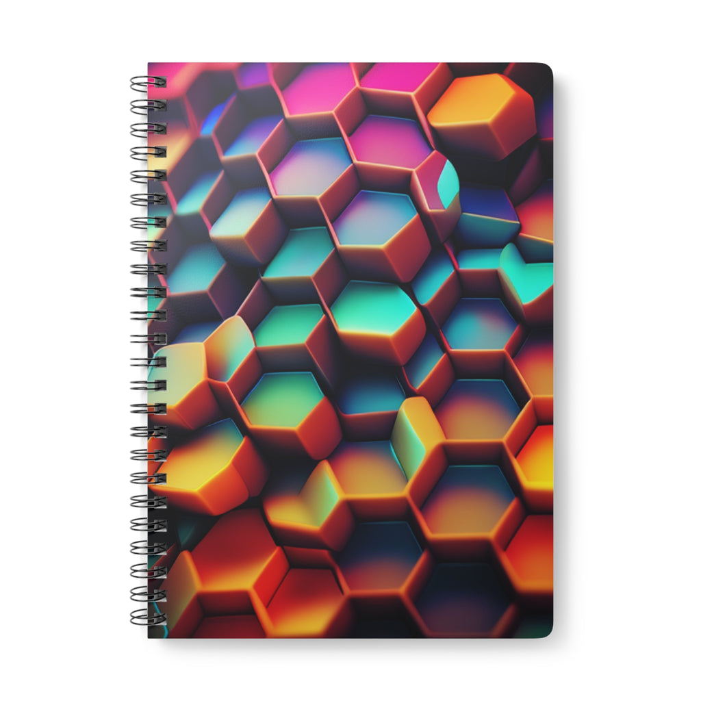 A5 Hexagon Pattern Wirobound Notebook — Colorful 3D Geometric Spiral Journal