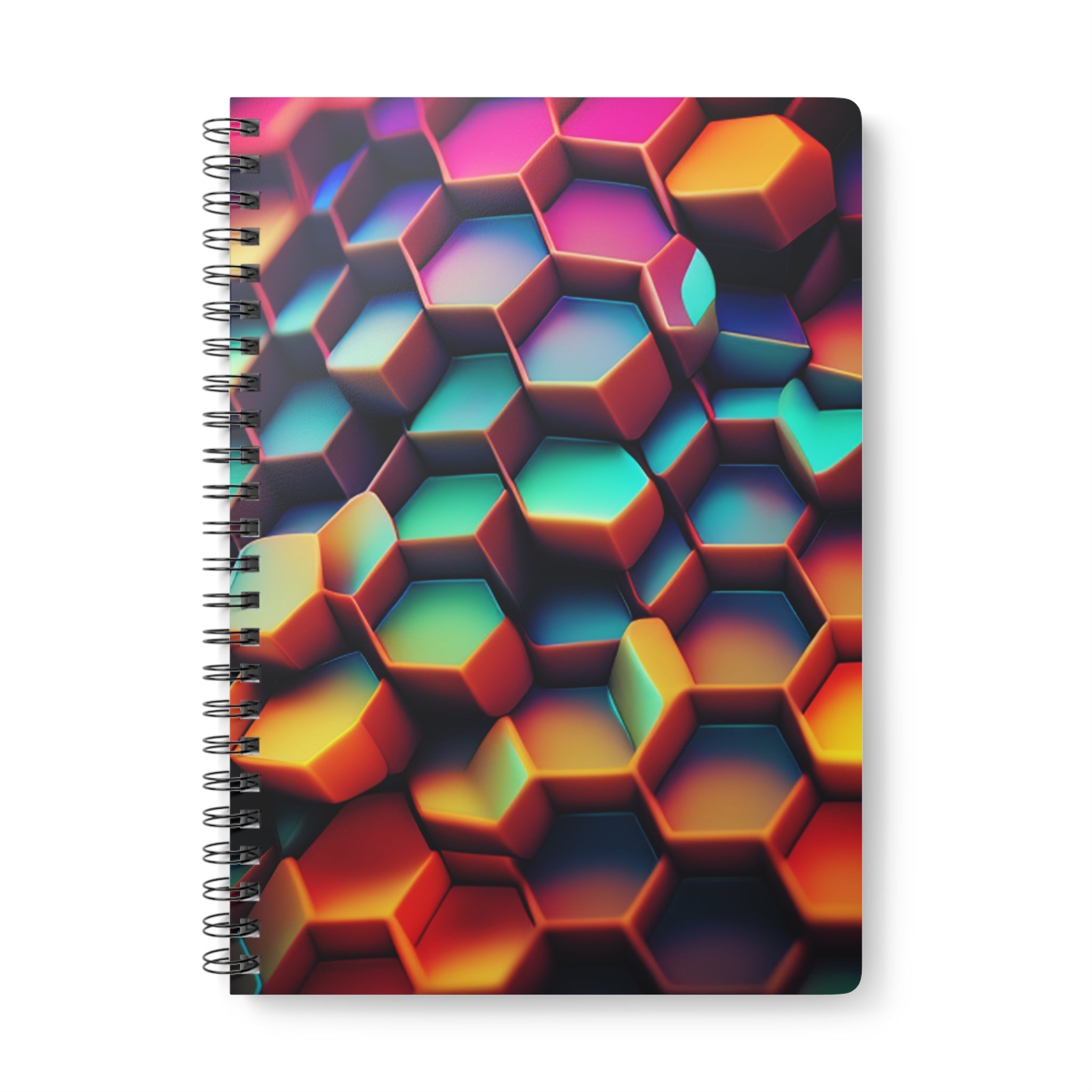 A5 Hexagon Pattern Wirobound Notebook — Colorful 3D Geometric Spiral Journal