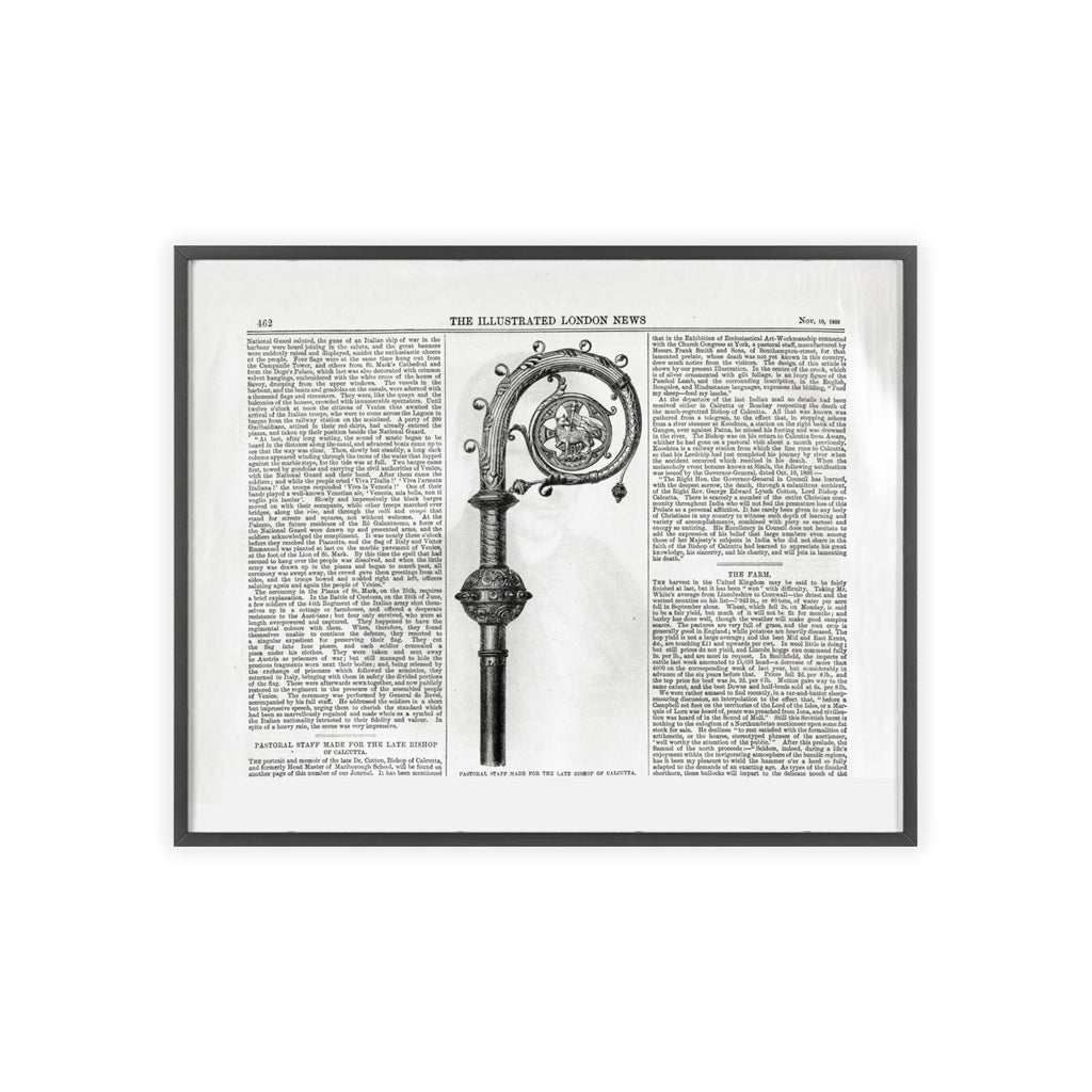 Vintage Illustrated Poster with Wooden Frame — Antique Newspaper Art Print