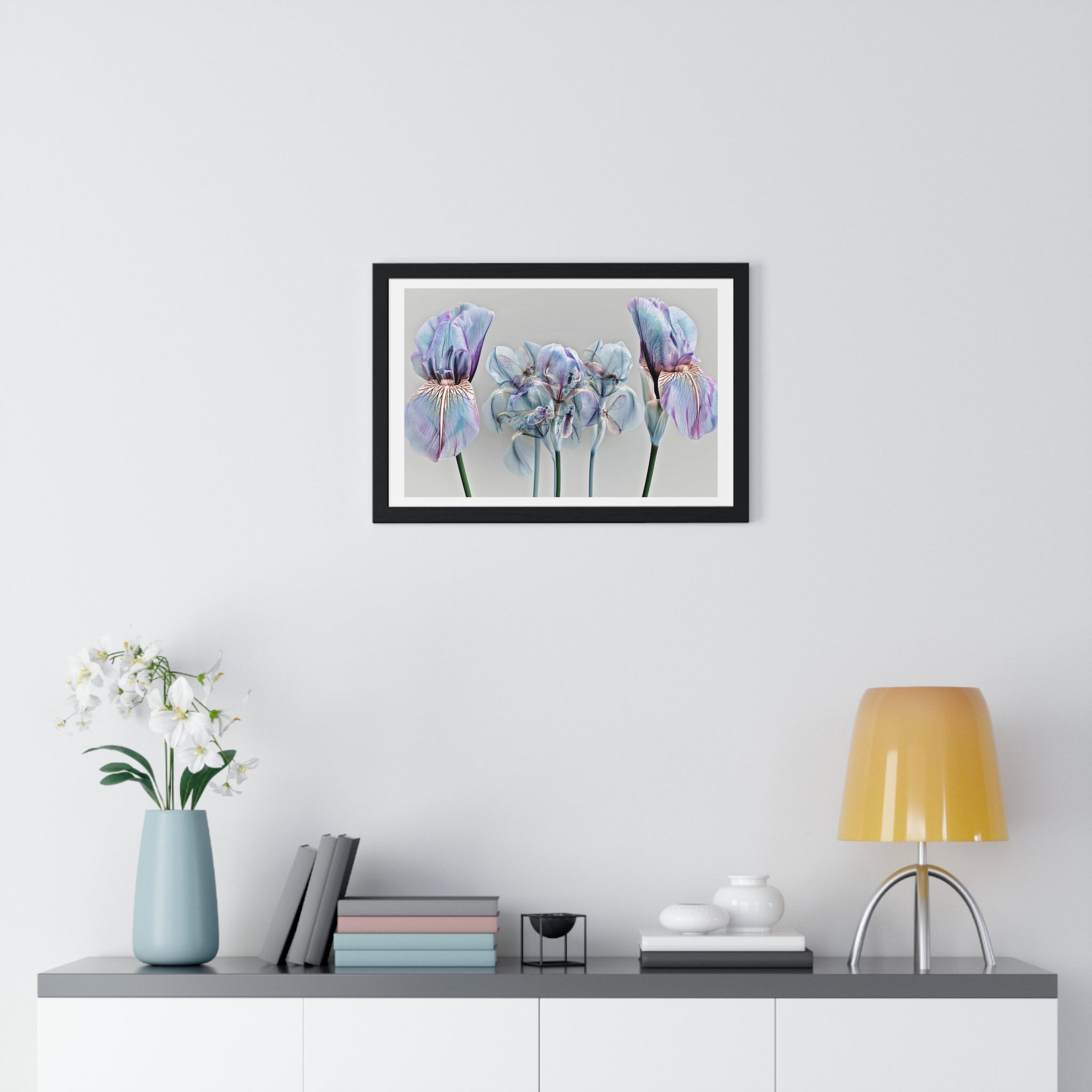Iridescent Iris Floral Framed Poster — Horizontal Wall Art Print