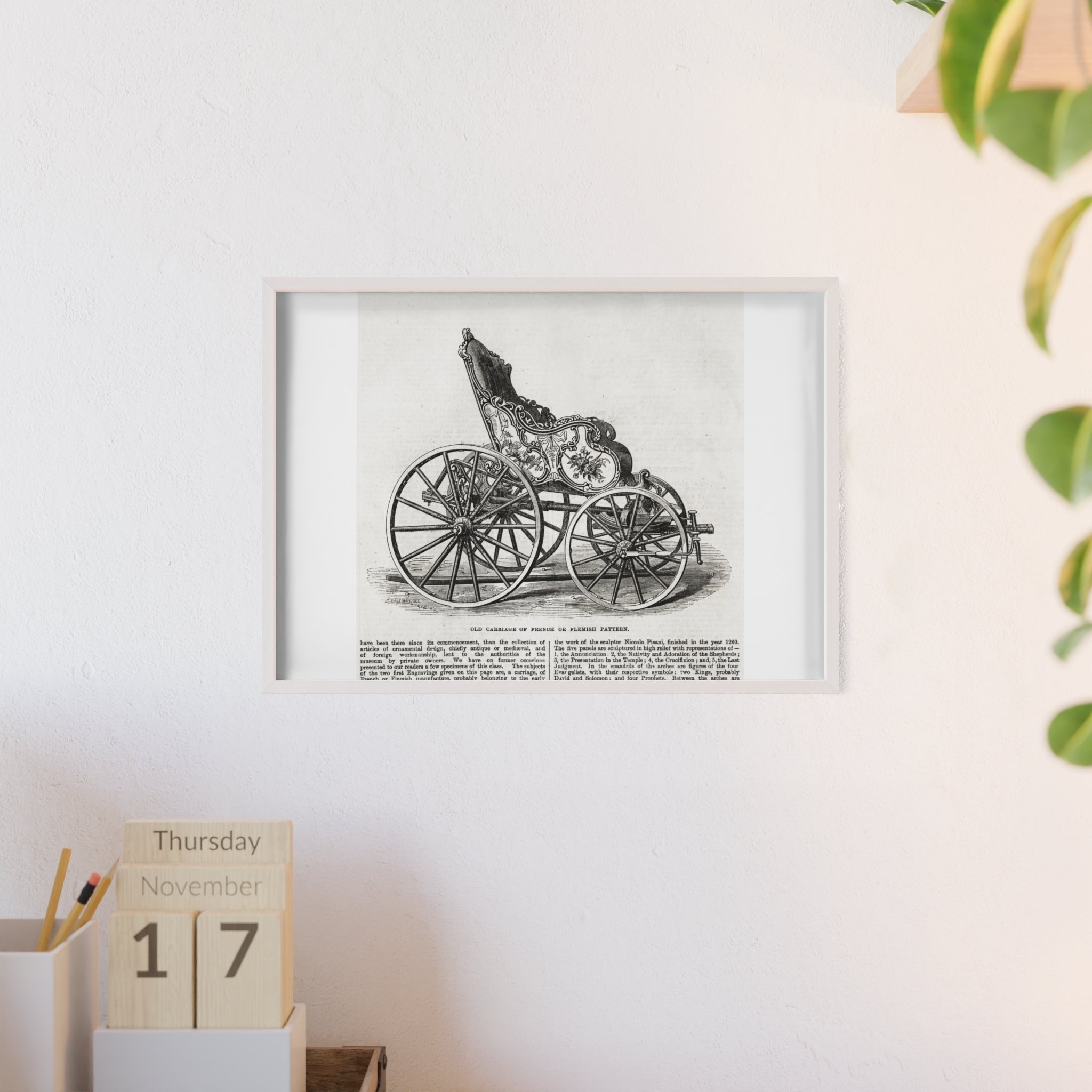 Old Carriage of French or Flemish Pattern. Vintage Carriage Print Poster with Wooden Frame — Antique Transportation Wall Art