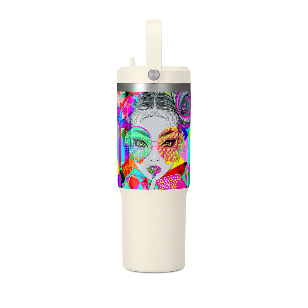 Colorful Pop Art Travel Tumbler – 32oz Nomad Insulated Cup with Retro Sunglasses Design